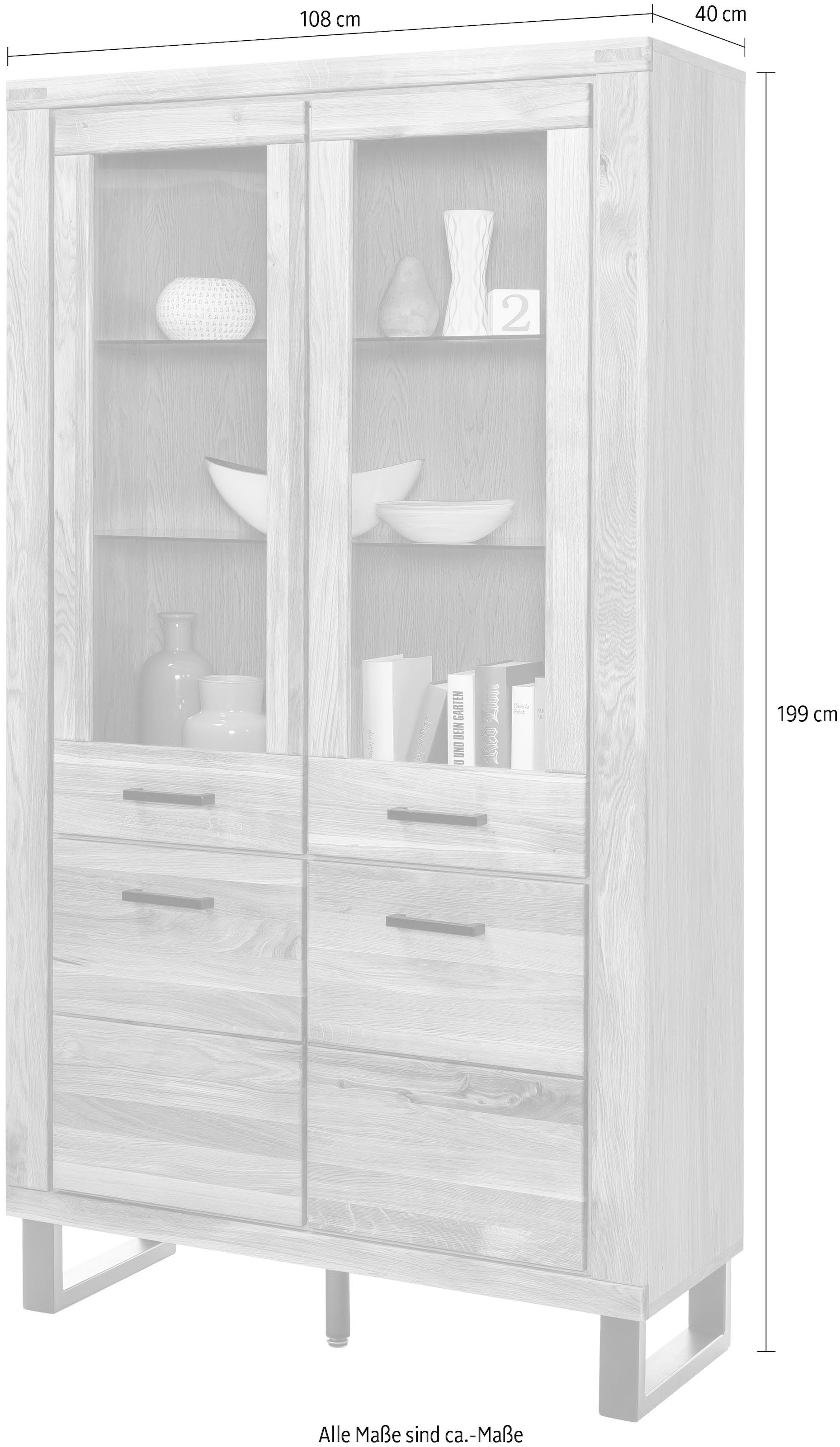 Home affaire Vitrine de rangement Metallfüsse im Industrie-Design, Eiche Teilmassiv, viel Stauraum