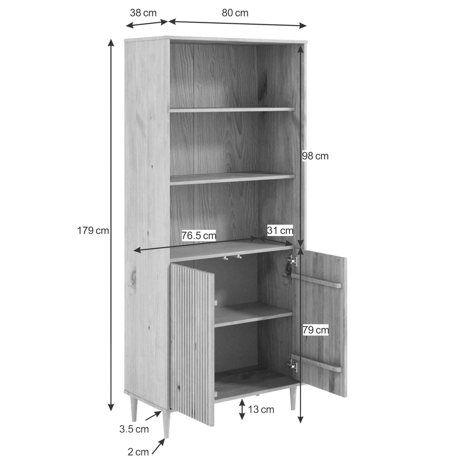GOODproduct Bücherregal »Malmedy Front mit gefrästen Rillen« Bücherschrank aus massivem Kiefernholz, Push-to-open, FSC, B: 80 cm