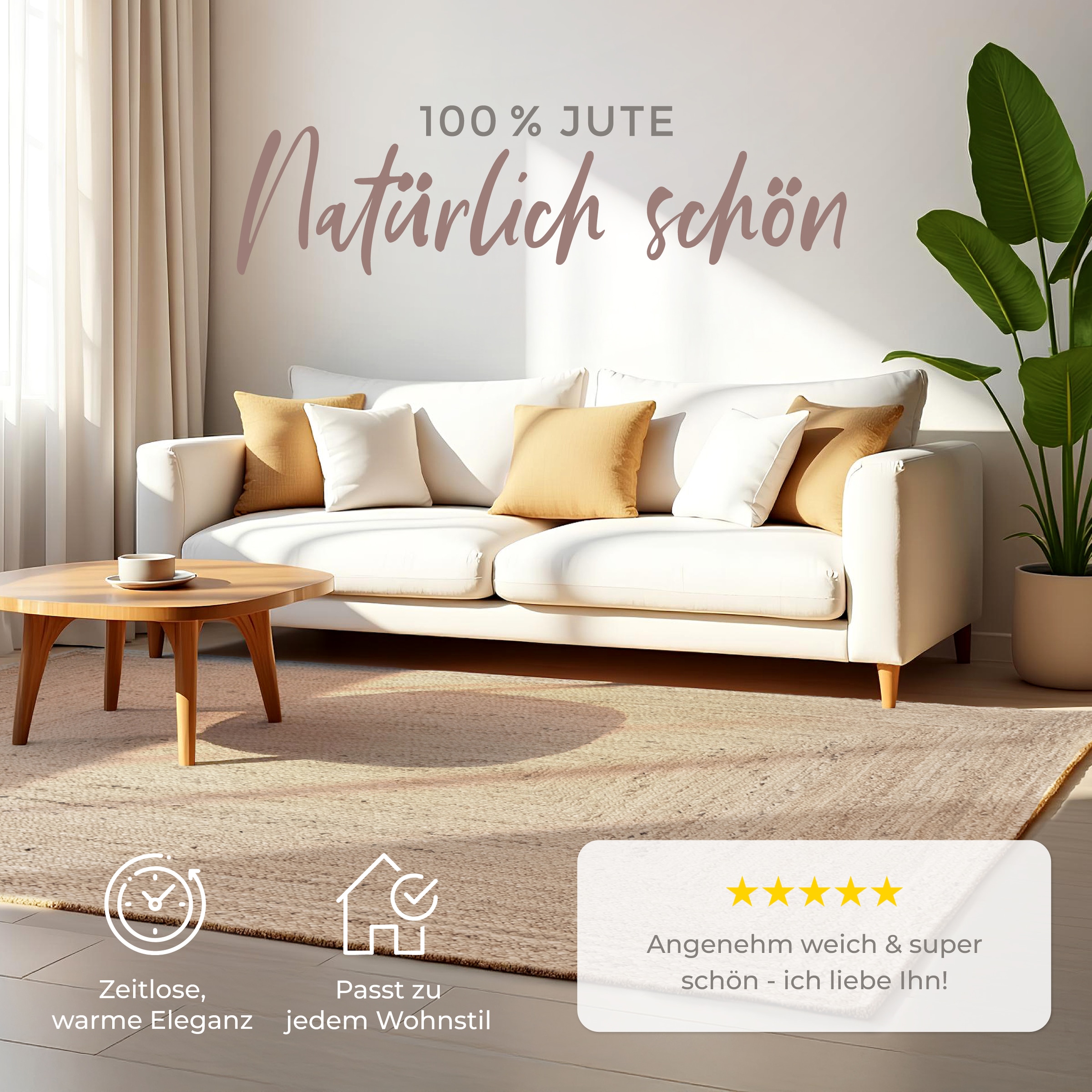 carpetfine Teppich »Nele Juteteppich Naturfaser« rechteckig 6 mm Höhe geflochtener Wendeteppich aus 100% Jute, quadratisch und als Läufer