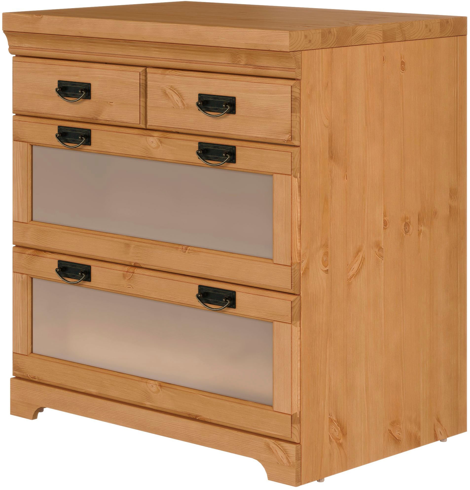 Home affaire Unterschrank »Rügen« Breite 80 cm, Kiefer massiv, Schubkästen mit Glaseinsatz