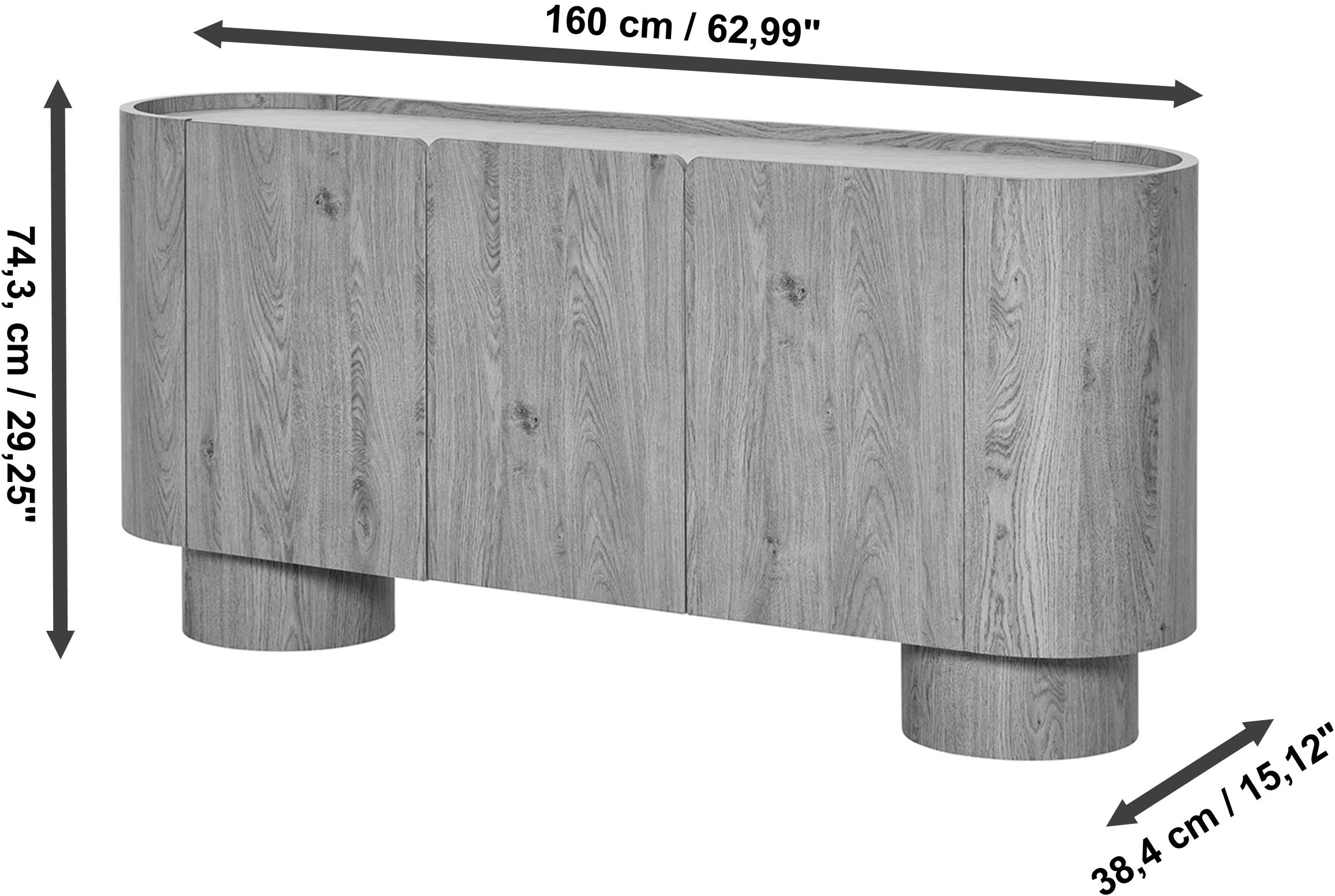 Jahnke Buffet »CIRCO SB 160« 1 cuis tlg. Buffet, 3 portes, design arrondi, aspect marbre, largeur 160 cm