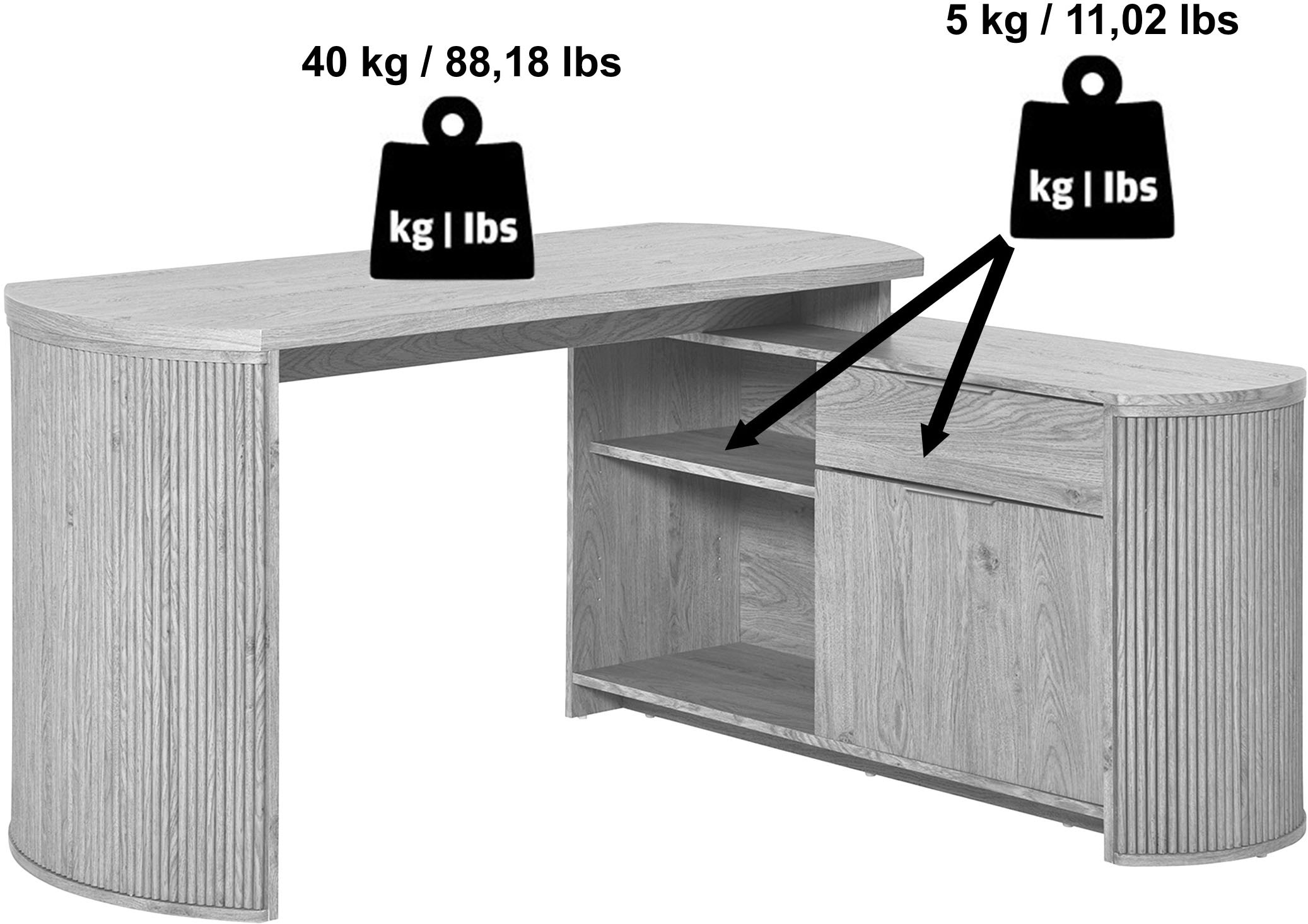 Jahnke Bureau d'angle »MOON C 150 E« 1 cuis tlg. montage réversible, espace de rangement & passage de câbles, largeur 150 cm