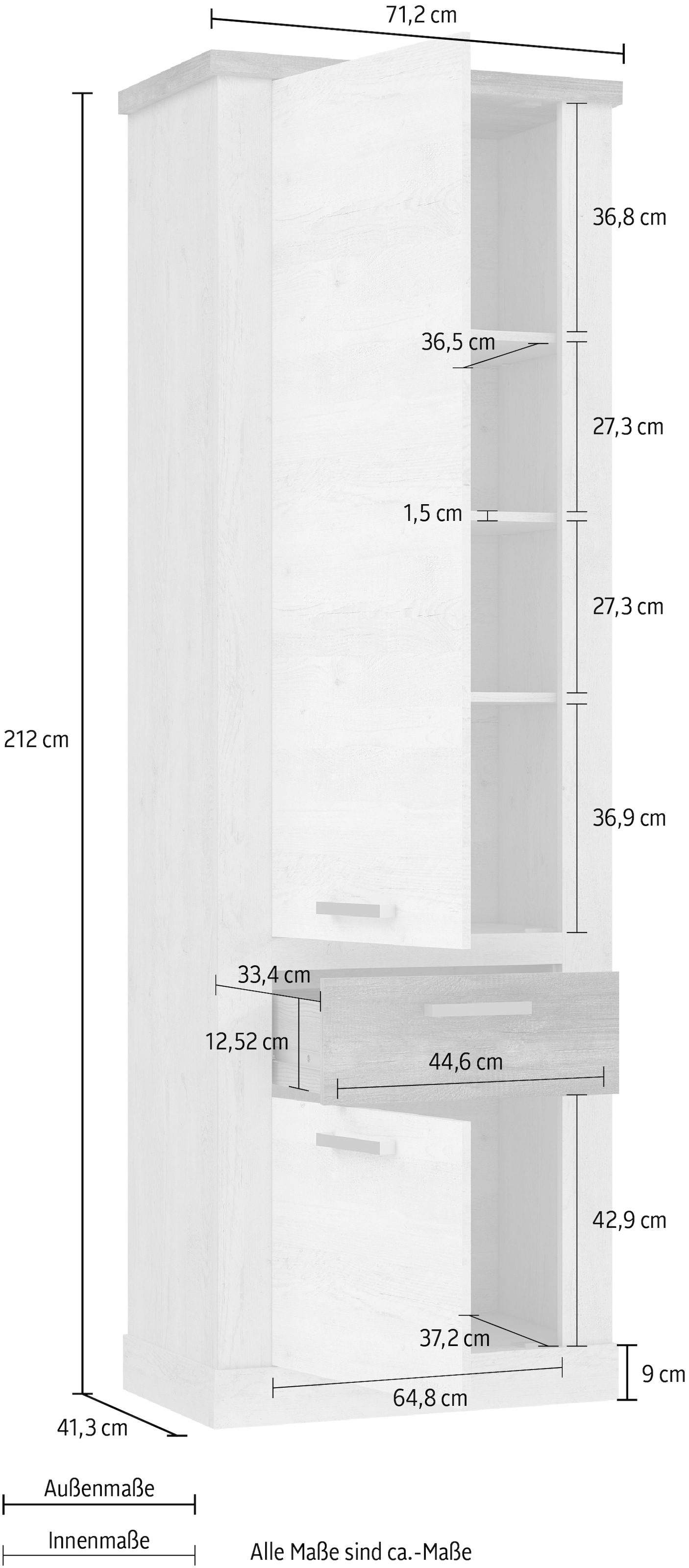 FORTE Mehrzweckschrank »Duro« Höhe 212 cm, Bücherregal mit Türen und Schublade, im Landhausstil