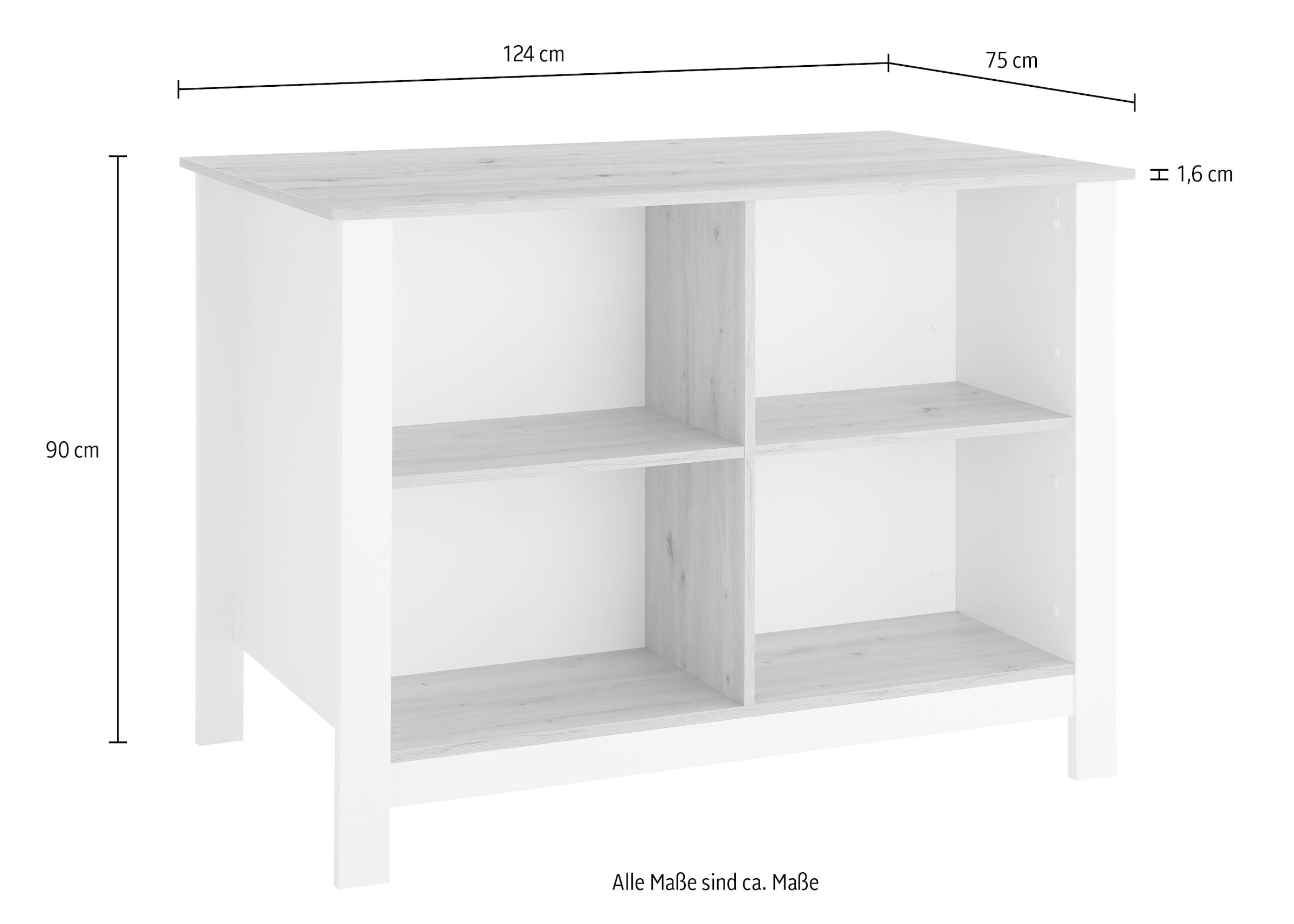 BASIC by Balculina Kücheninsel »Sugar Kücheninsel, Kücheninsel BxHxT 124x90x75« Breite 124 cm,  Melaminbeschichtung, 4 offene Fächer