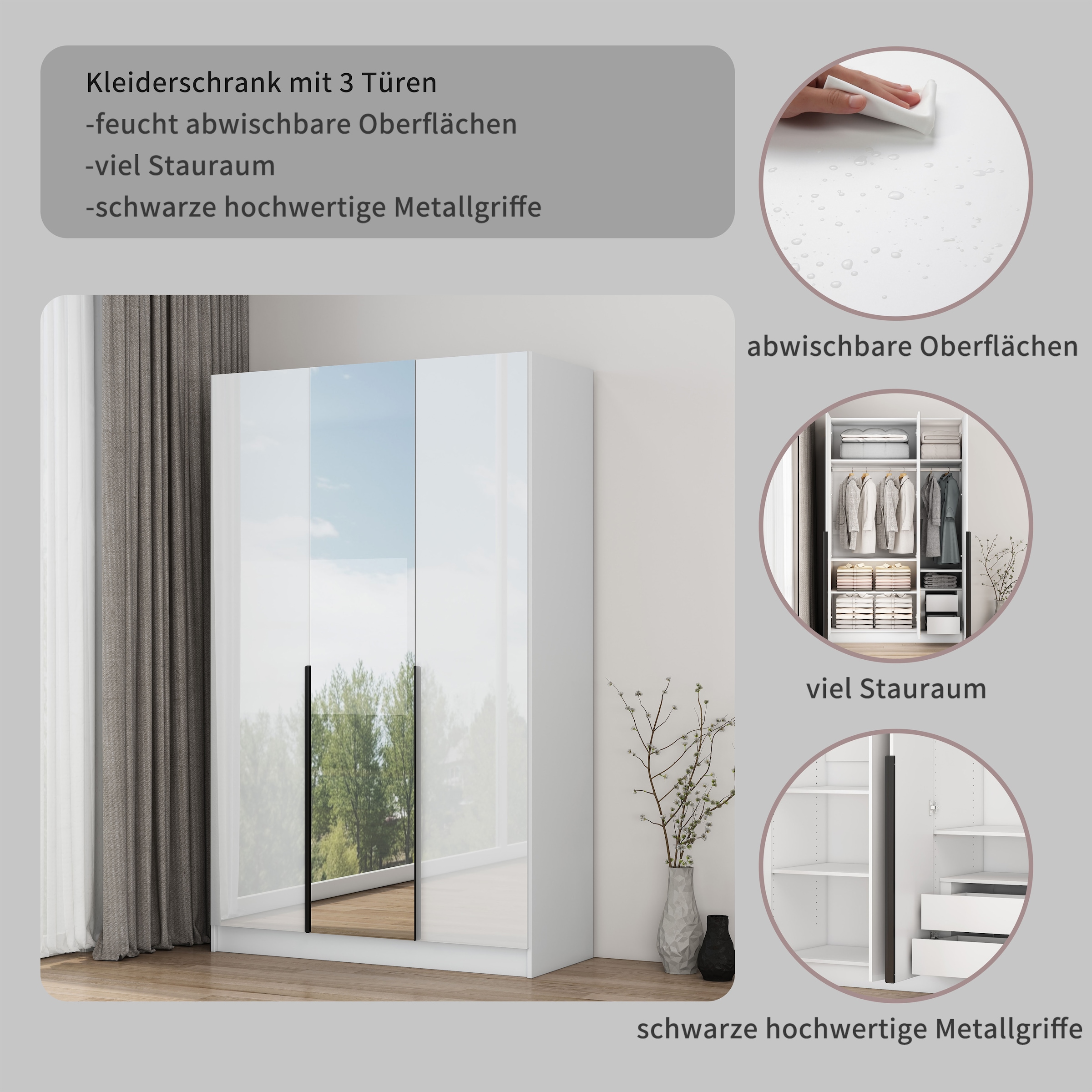 GOODproduct Kleiderschrank »Annor Schlafzimmerschrank Breite 122cm hochglanz Schrank Garderobe« Drehtürenschrank mit perfekter Innenausstattung - elegante Türgriffe
