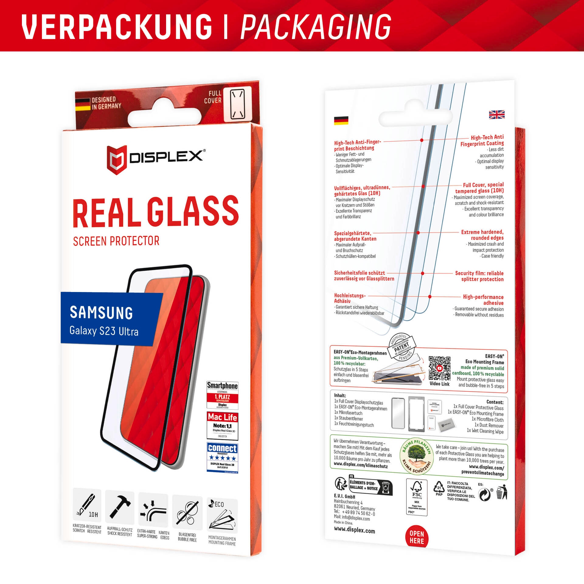 Displex Verre de protection d'écran »Real Glass 3D Screen Protection« für Samsung Galaxy S23 Ultra Displayschutzfolie, Schutzfolie, Bildschirmschutz, kratz- & stossfest