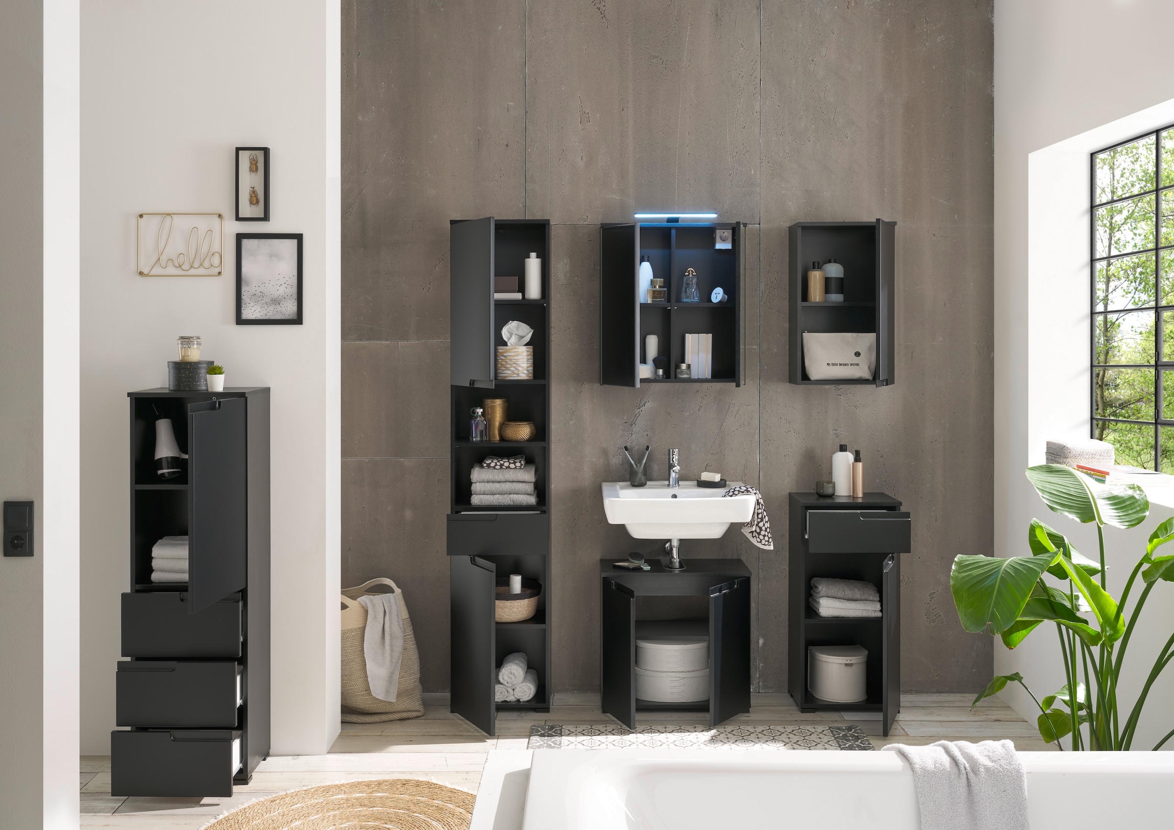 BASIC by Balculina Midischrank »Spice, Badezimmerschrank BxTxH 40x134x32 cm« 1 Stk. tlg. Breite 40 cm, Griffmulden,