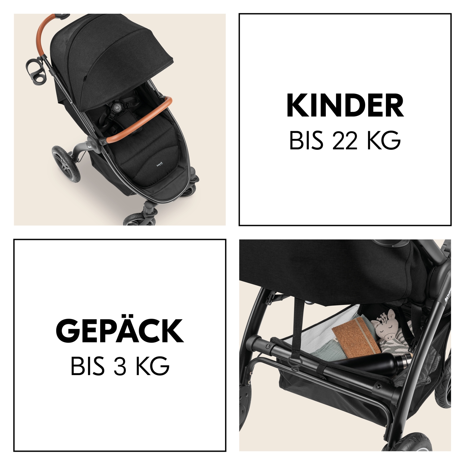 Hauck Poussette pour enfants »Uptown, Black Melange« 22 kilos bis 22 kg belastbar