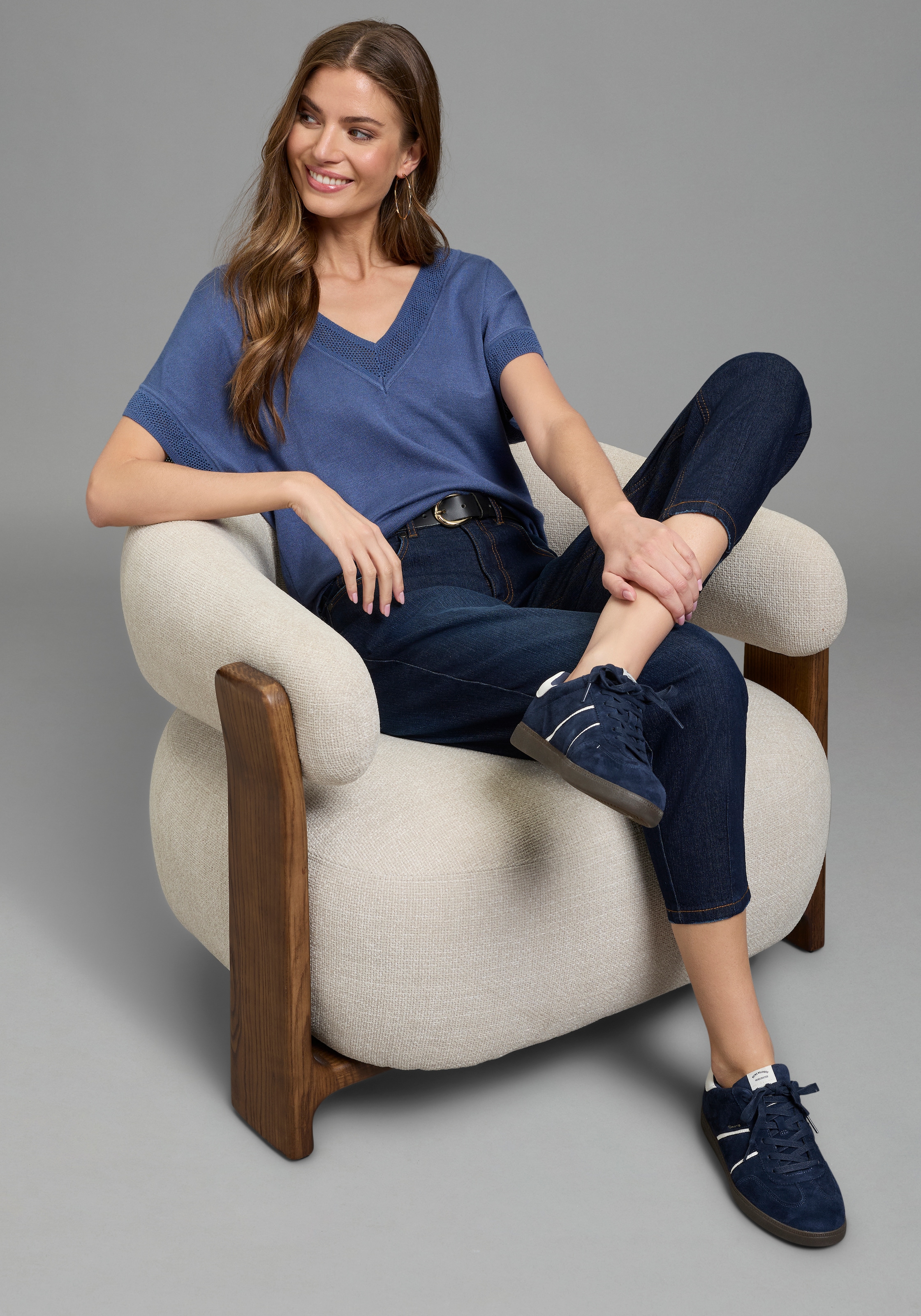 Laura Scott Kurzarmpullover mit sommerlichem Ajourmuster