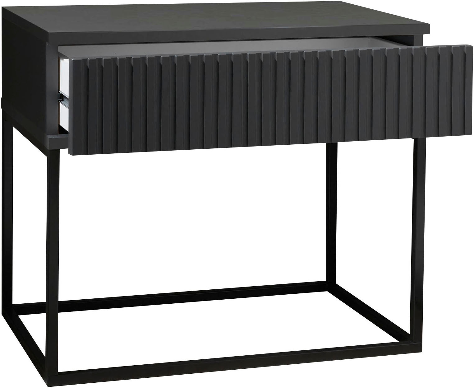 Schlafkontor Table de nuit »Marle Nachtkonsole, Nachtkästchen auf Metall-Fussgestell« Schubkasten in Rillenoptik auf schwarzem Metallgestell