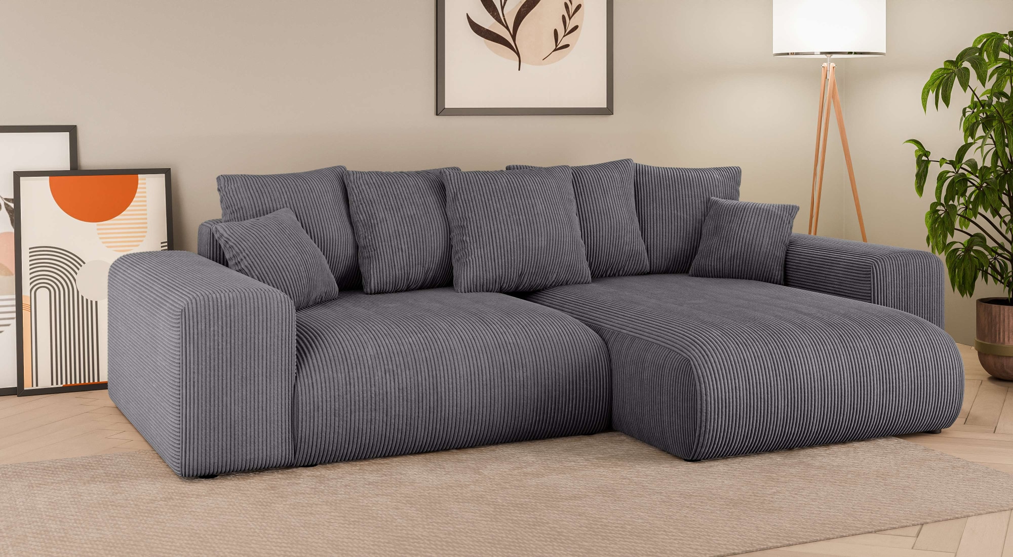 Home affaire Ecksofa »LAKESIDE mit Bettfunktion und Bettkasten, B/T/H 257/166/84 cm« L-Form, Recamiere beidseitig montierbar, mit Wellenunterfederung