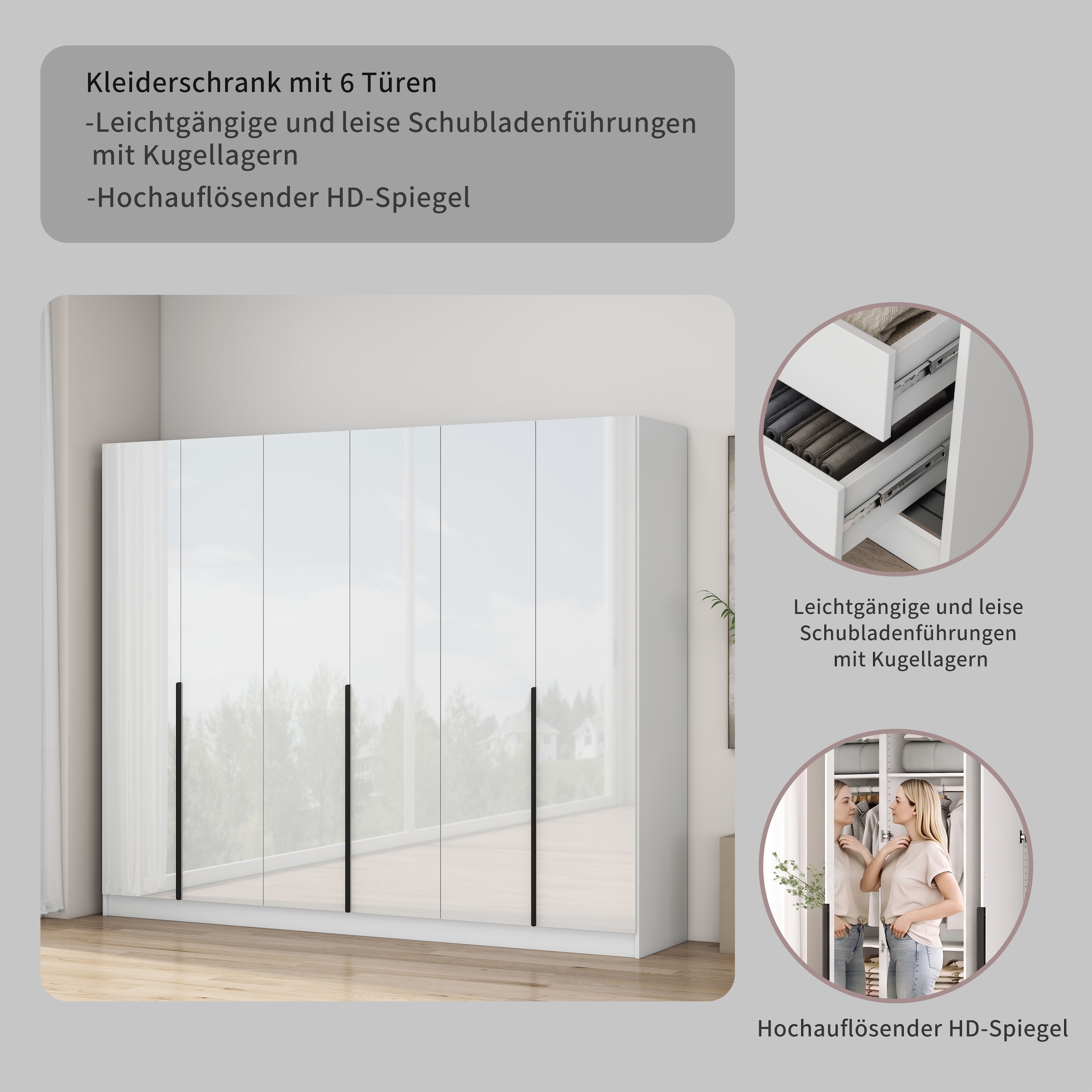 GOODproduct Kleiderschrank »Annor Schlafzimmerschrank Breite 242cm hochglanz Schrank Garderobe« Drehtürenschrank mit perfekter Innenausstattung - elegante Türgriffe