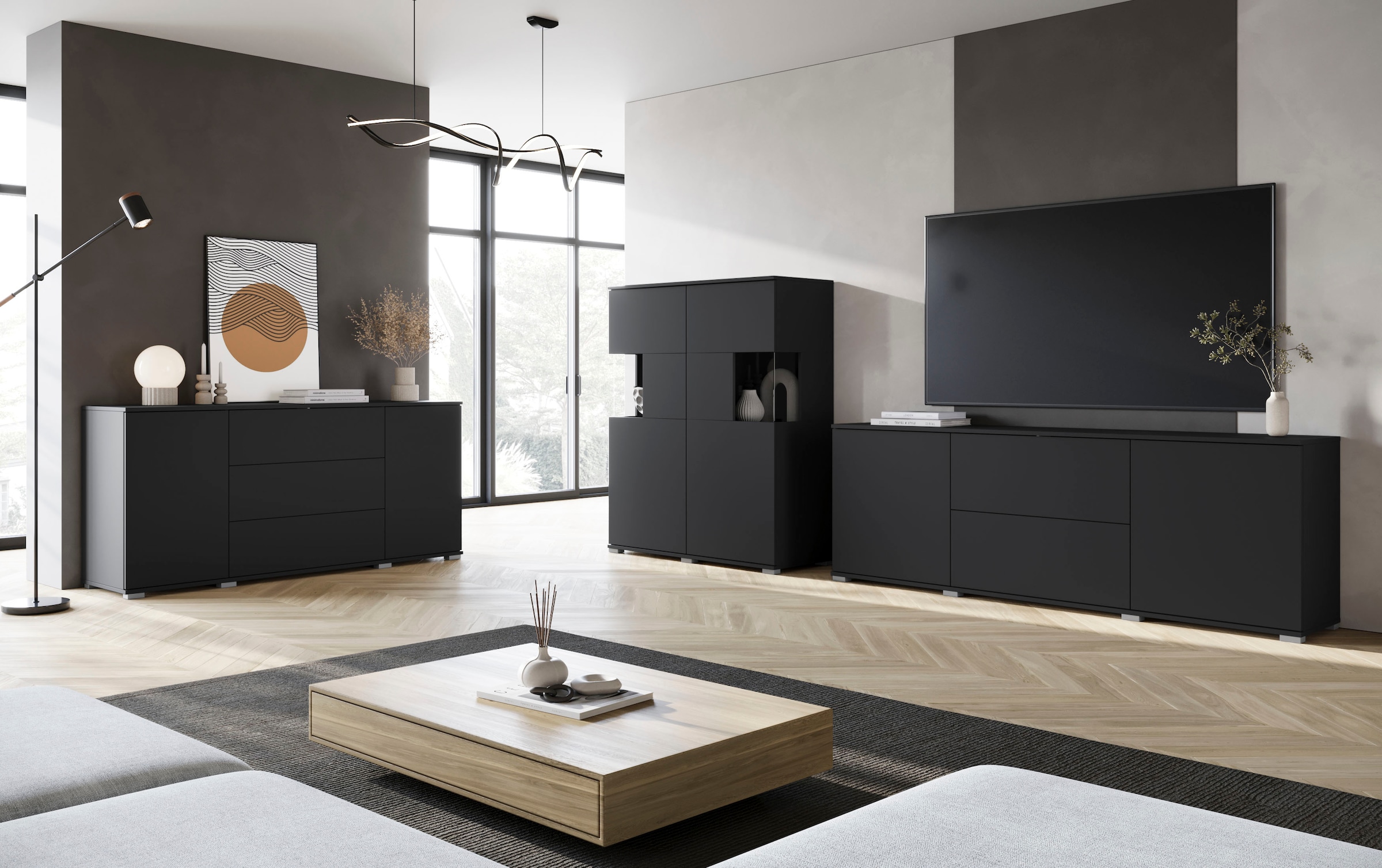GOODproduct Buffet »Kenia, Kommode für das Schlafzimmer/Wohnzimmer« 1 cuis tlg. Modernes Sideboard mit 3 Schubladen und 4 Fächern,  Breite 150 cm