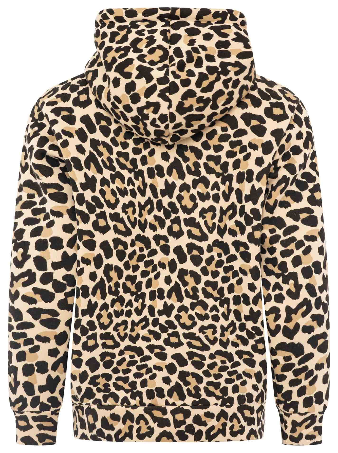 Zwillingsherz Sweat à capuche »"Leo Stripe"« motif léopard, bande rose sur le bras, capuche avec cordon, poche, fermeture éclair