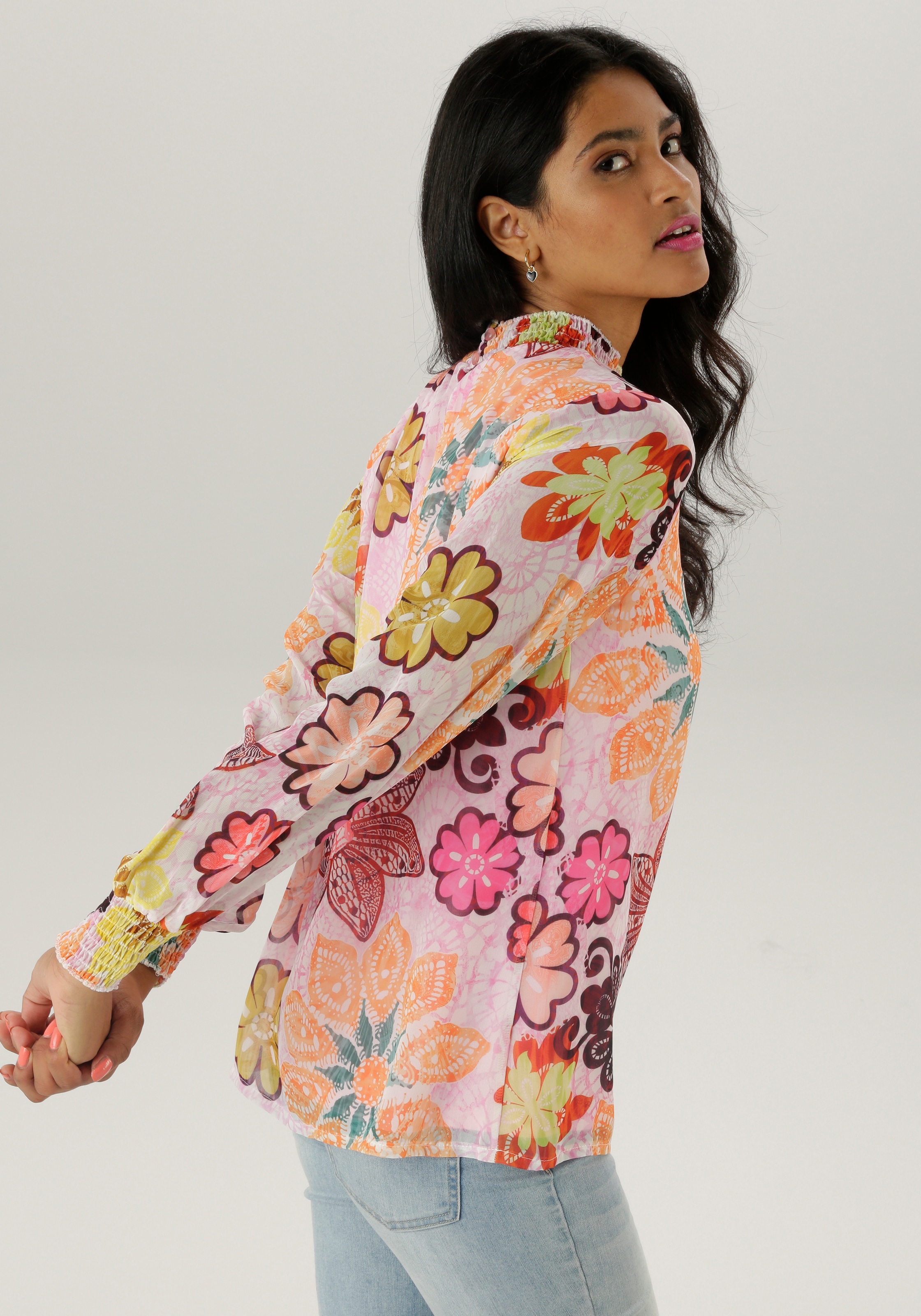 Aniston SELECTED Blouse en mousseline mit Blumendruck und Smokbündchen