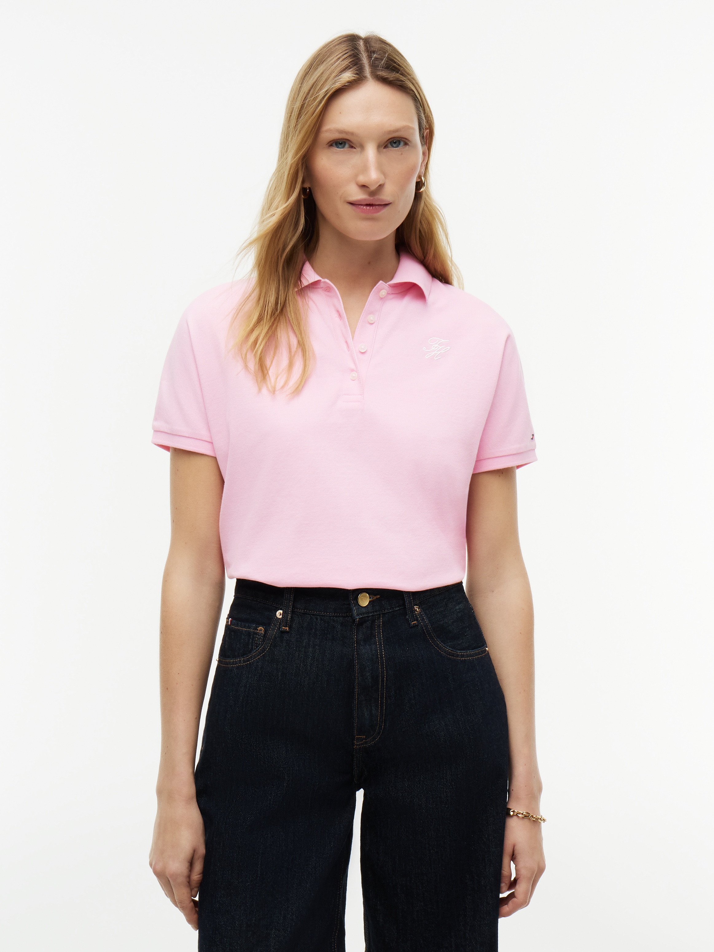 Tommy Hilfiger Poloshirt »TH SCRIPT MODERN SS POLO« Baumwollmischung, Polokragen, kurze Knopfleiste