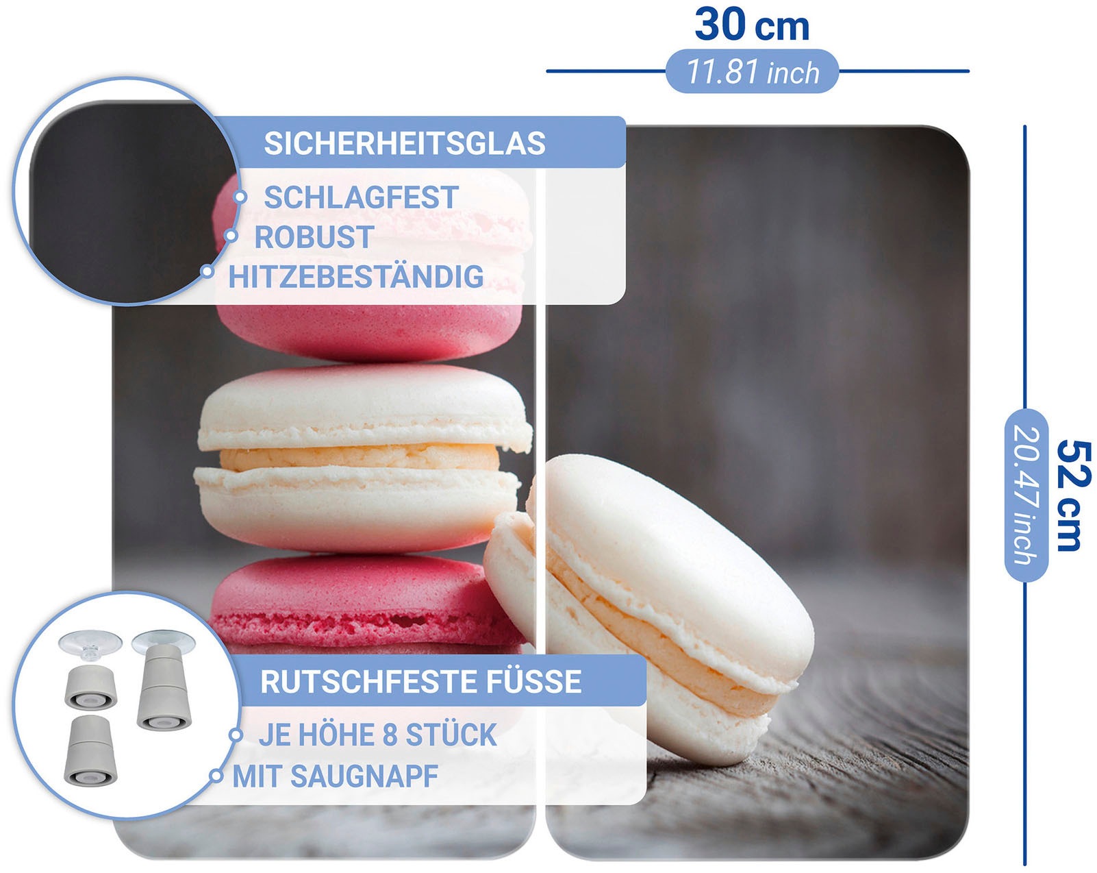 WENKO Herd-Abdeckplatte »Universal Modell Macarons« Herdabdeckung für alle Herdarten, kratzfest, mit rutschfesten Füssen