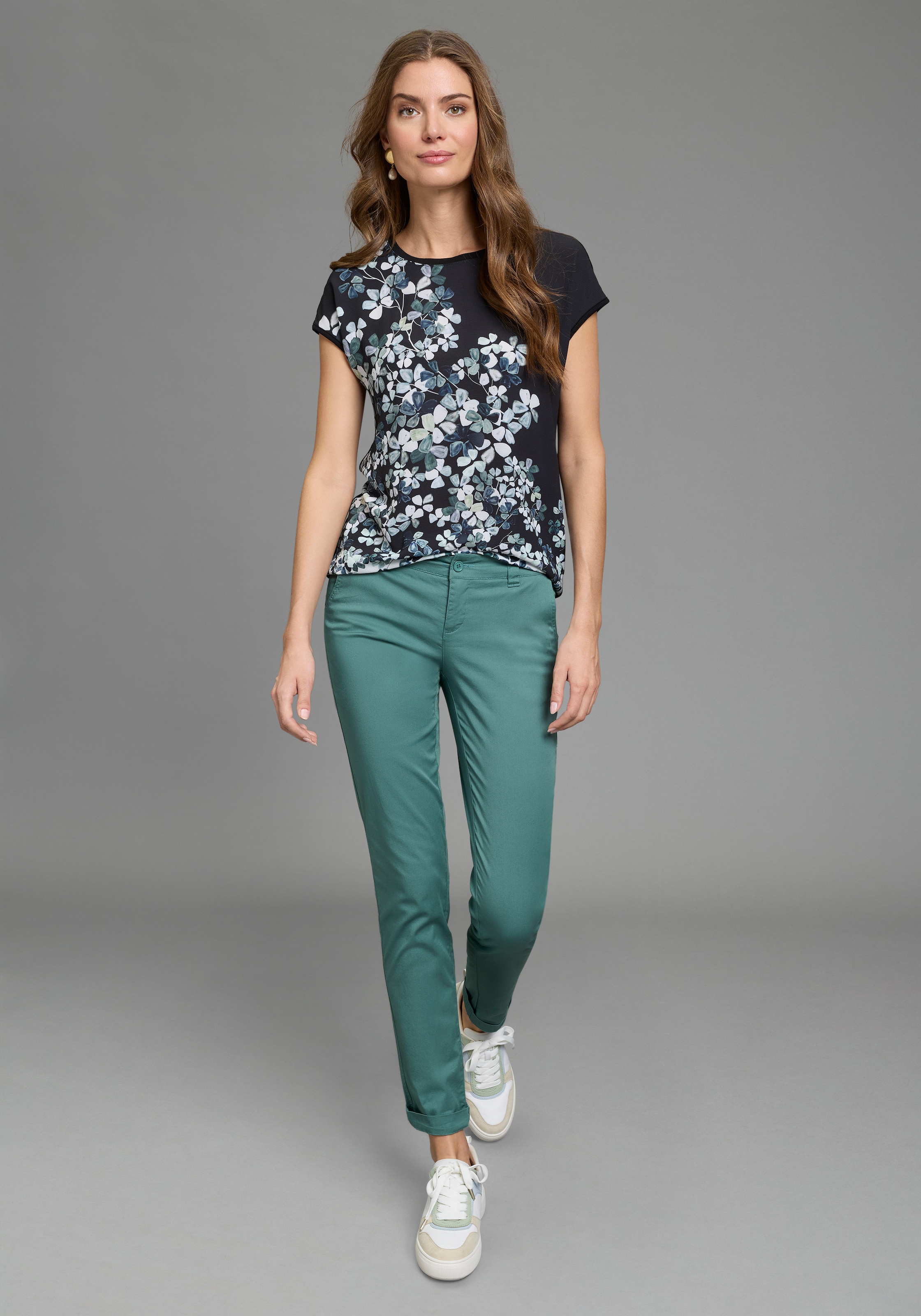 Laura Scott Shirtbluse im Materialmix, hinten weicher Jersey vorne geblümter Bluseneinsatz