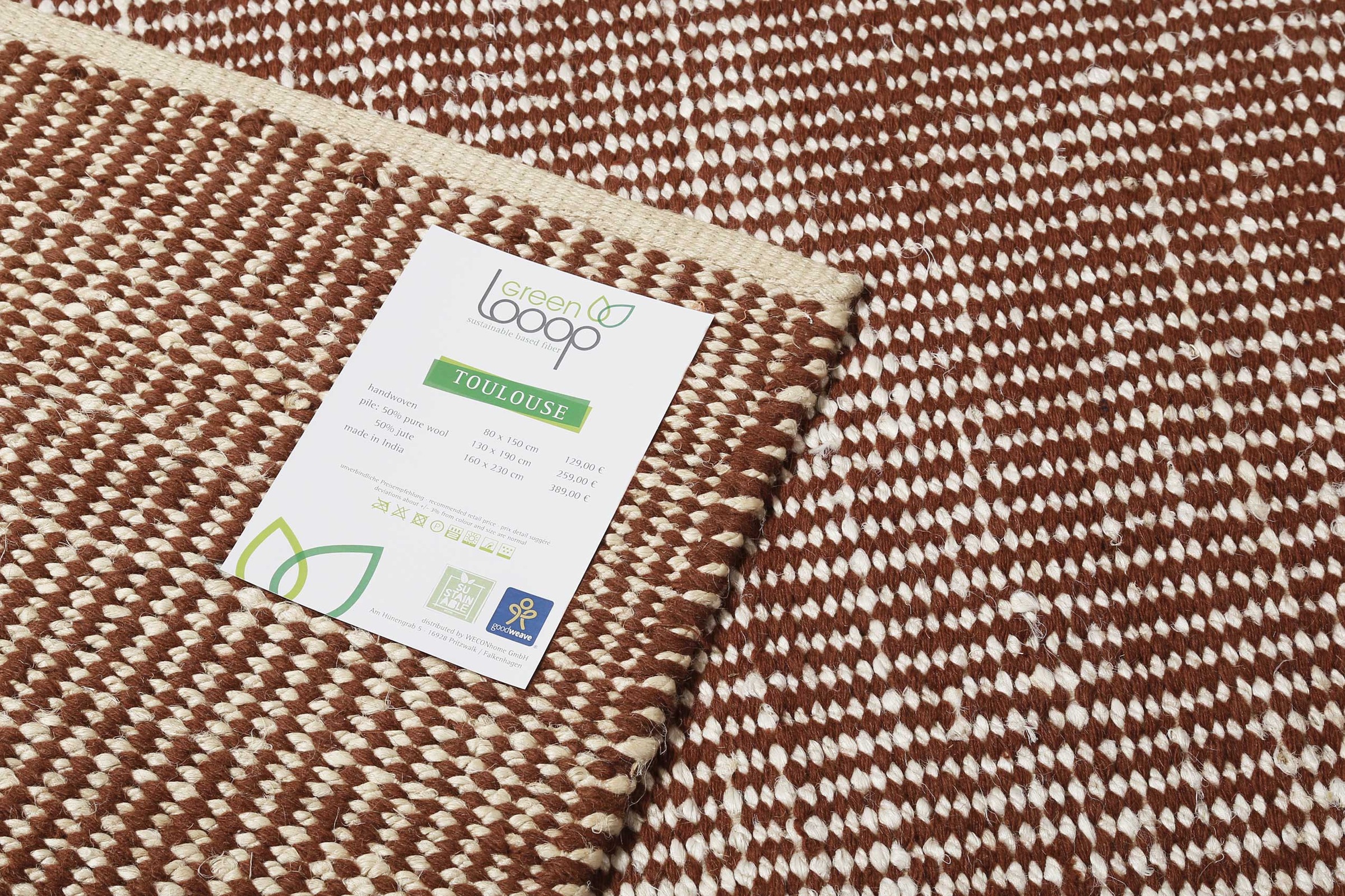 Green Looop Tapis »Toulouse« Rectangulaire 10 mm Höhe Wollteppich, kurzflor, handgewebt, Wohnzimmer, natürlich