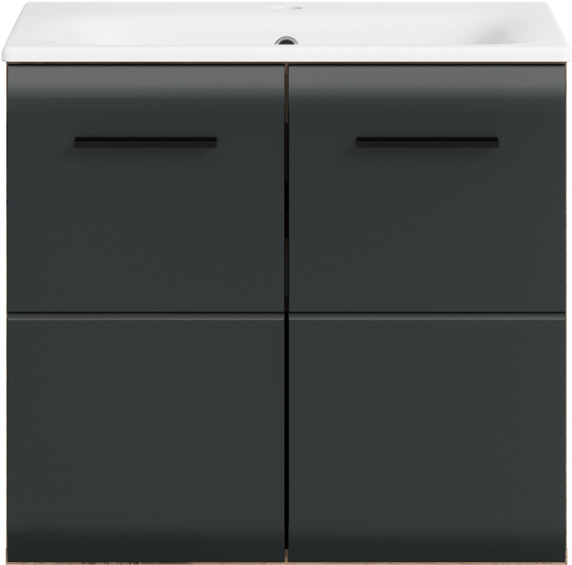 welltime Waschbeckenunterschrank 2 Stk. tlg. Florenz, Waschtisch inkl. Waschbecken, Nox Oak NB, 60 cm breit