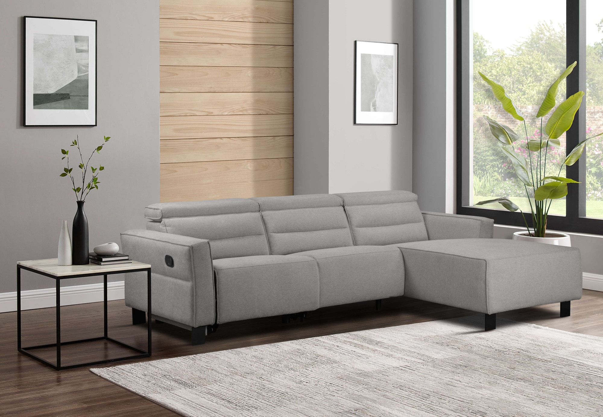GOODproduct Canapé d'angle »CARPARI Webstoff,L-Form,224 cm, man./elektr. Relaxfunktion« USB A/C et réglage de la tête