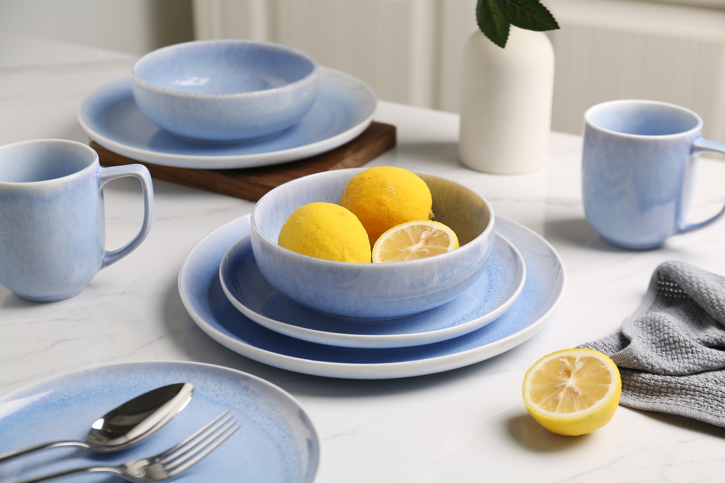 GOODproduct Set de vaisselle »Flett, mit Reaktivglasur« Teller Set, spülmaschinenfest und mikrowellengeeignet