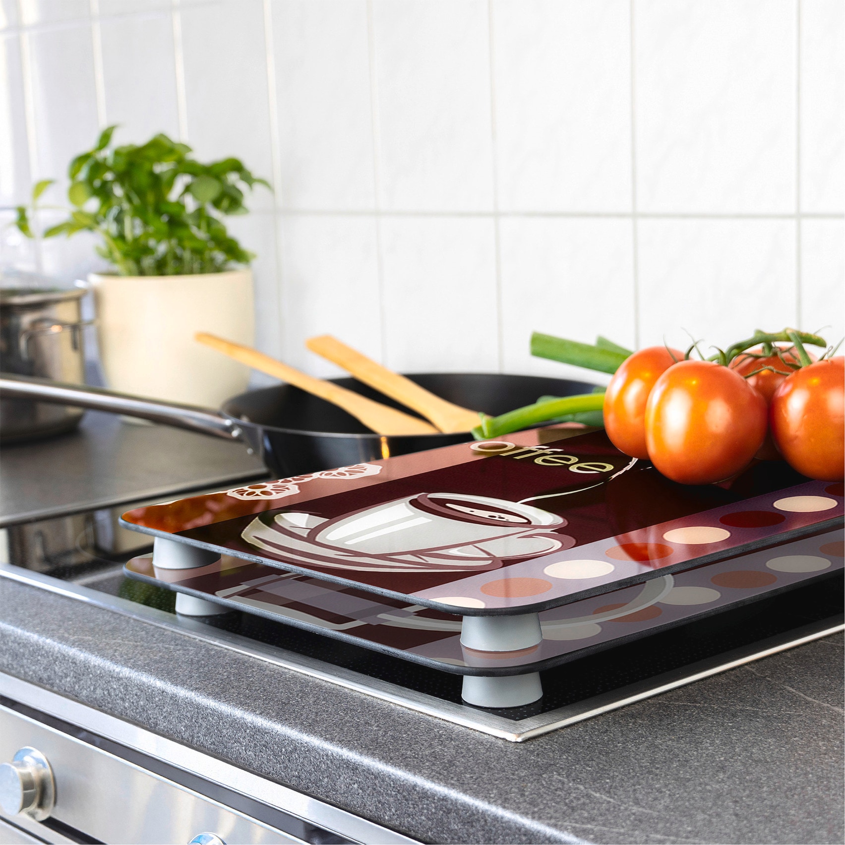 WENKO Herd-Abdeckplatte »Universal Modell Kaffeeduft« Herdabdeckung für alle Herdarten, kratzfest, mit rutschfesten Füssen