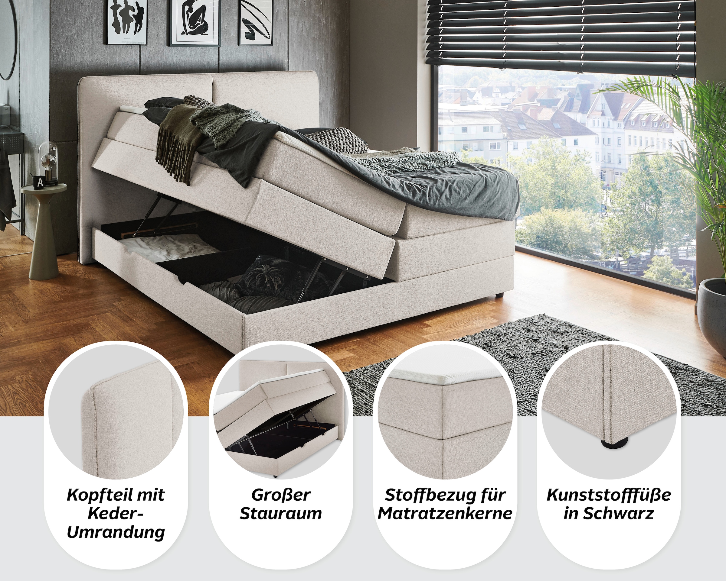 meise.möbel Boxbett »Columbia mit extra grossem Bettkasten« erhältlich in 180x200cm