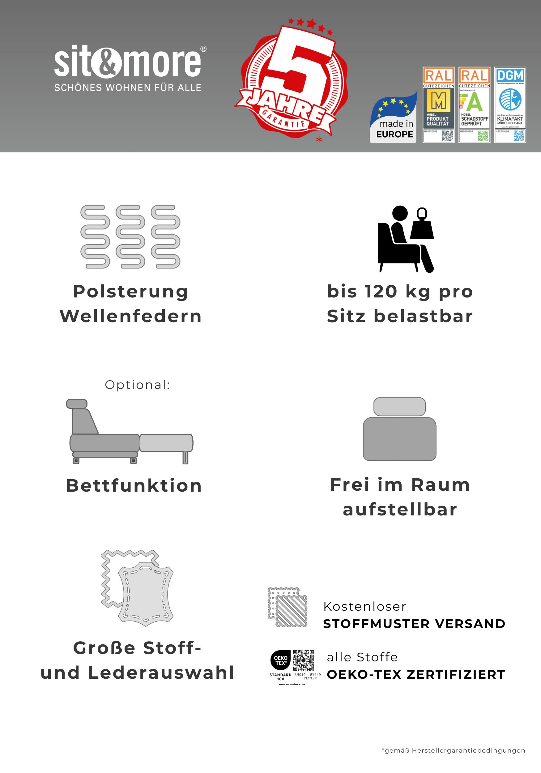sit&more Wohnlandschaft »Mailand U-Form, B: 312 cm« optional Schlaffunktion