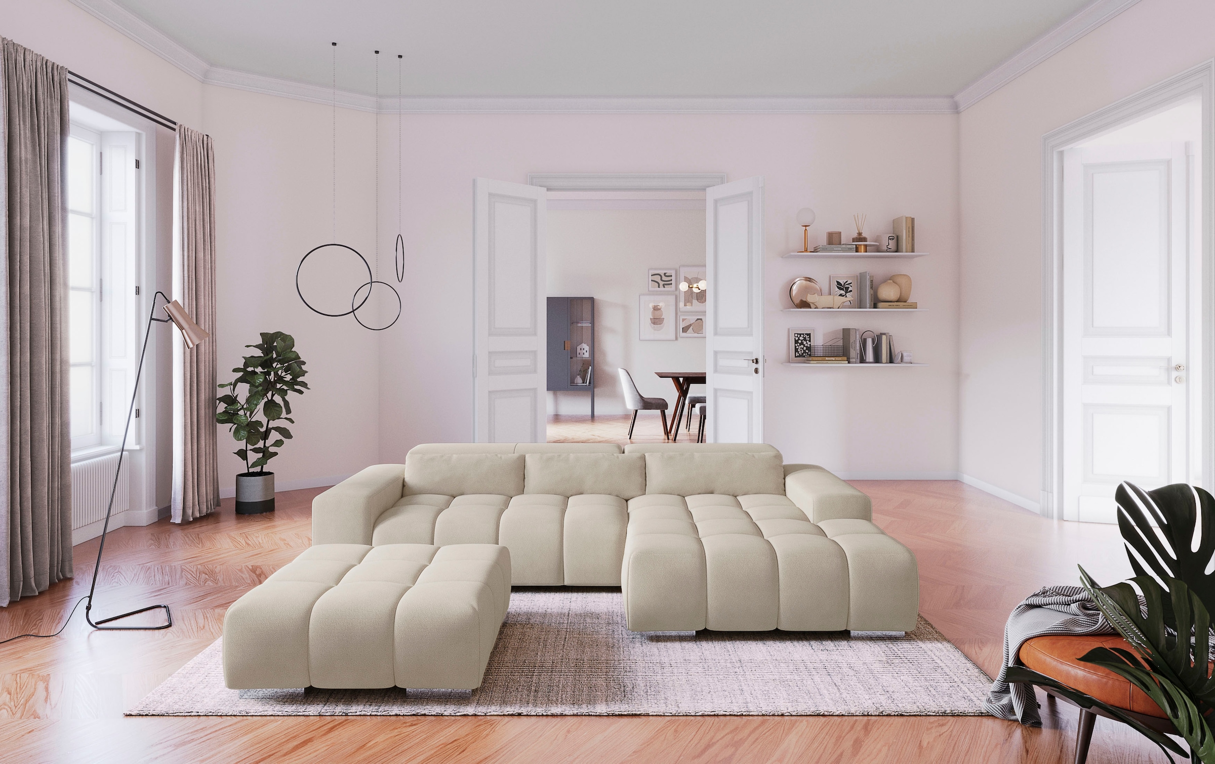 COTTA Ecksofa »Orion L-Form, B: 307 cm« 2x Kopfteilverstellung & 3 Nierenkissen