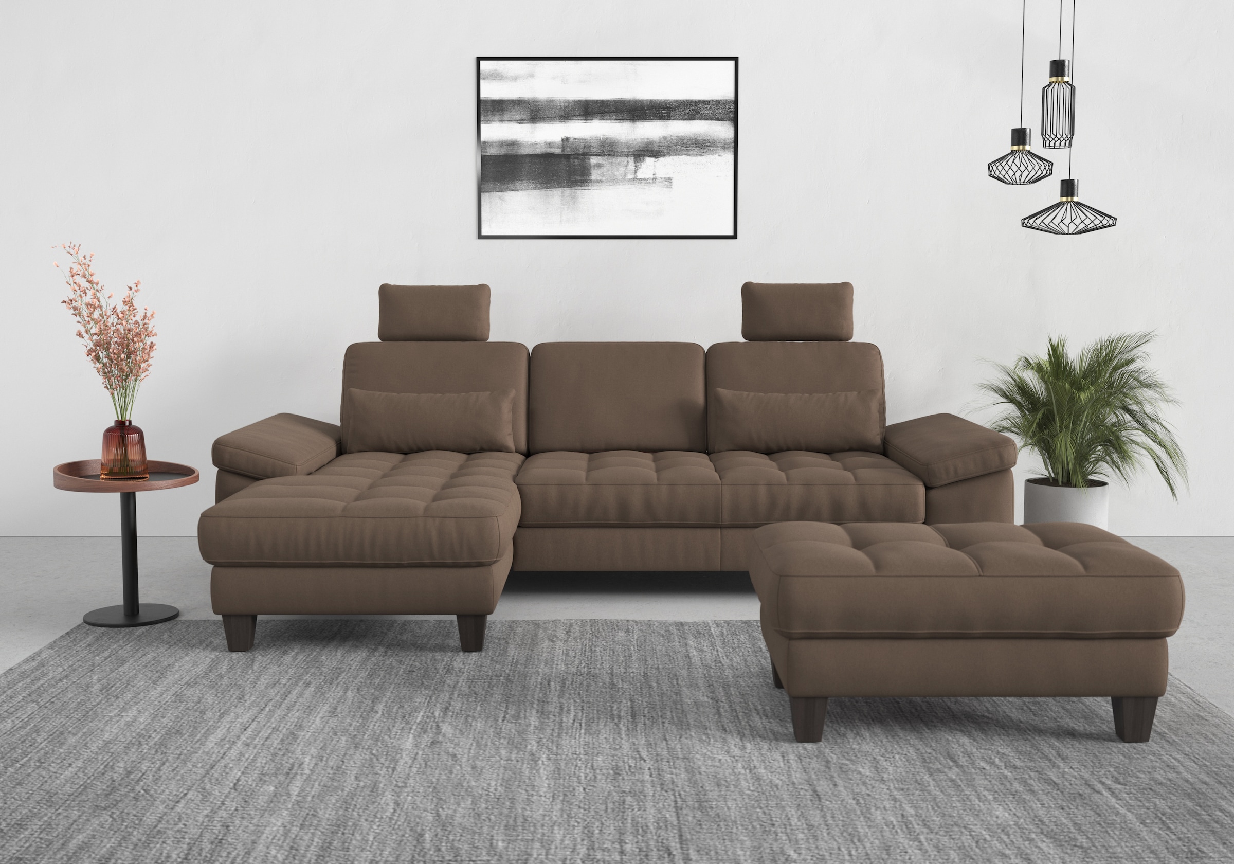 sit&more Canapé d'angle »Westham L-Form« Recamiere, mit oder ohne Bettfunktion, Bettkasten, Füsse wengefarben