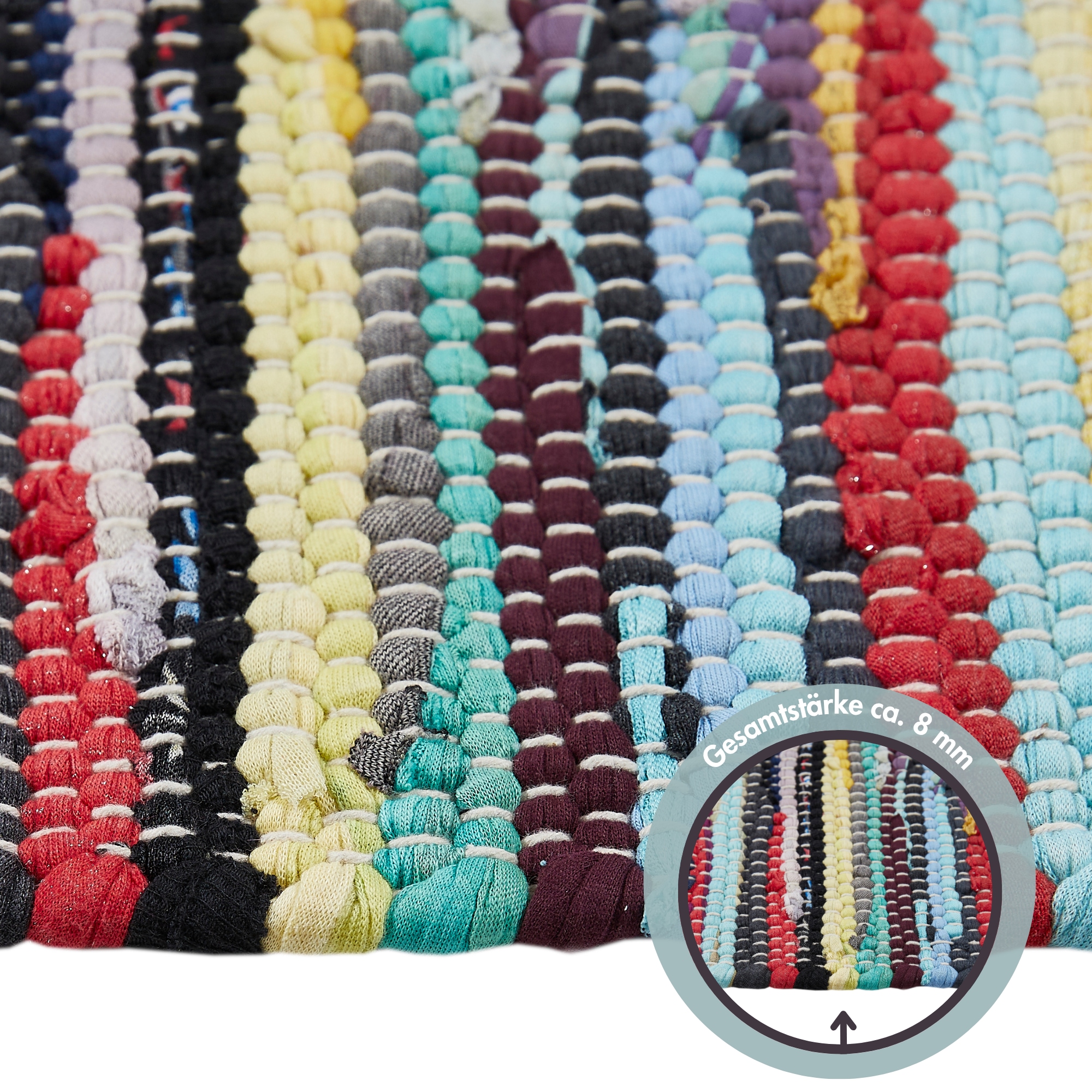 Andiamo Tapis »Multi« Rectangulaire 10 mm Höhe Flachgewebe, Fleckerl, reine Baumwolle, handgewebt, mit Fransen