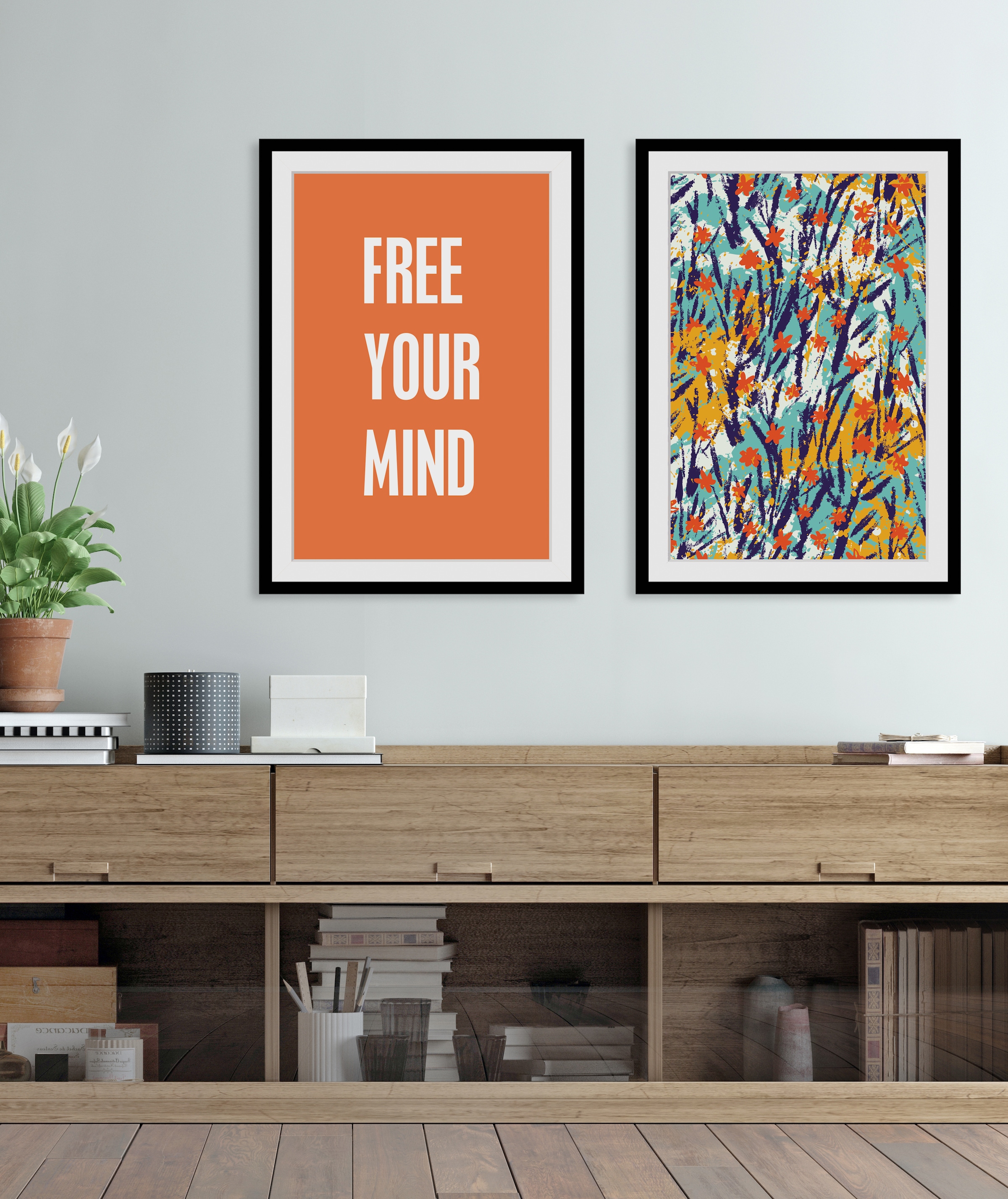 queence Image »FREE YOUR MIND« HD Premium Poster-Druck inkl. Holzrahmen
