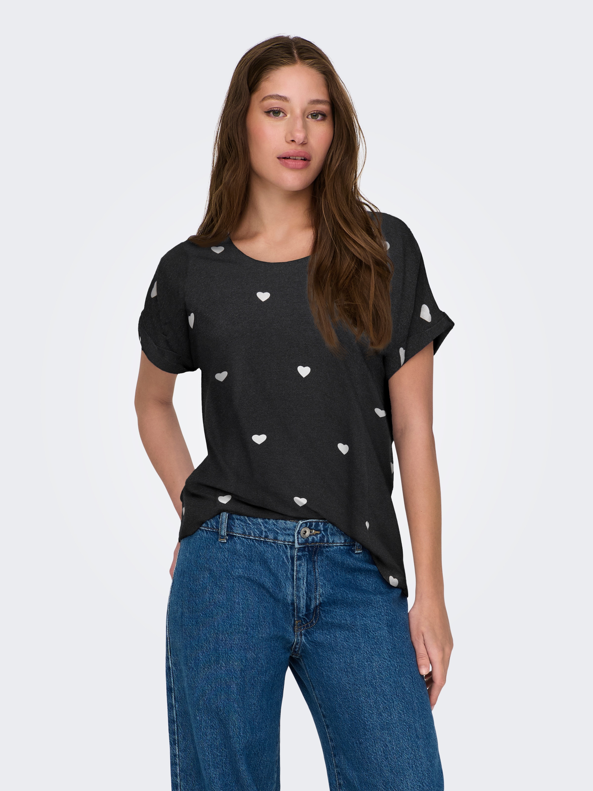 ONLY T-shirt à manches courtes »ONLMOSTER S/S AOP TOP CS JRS« mélange viscose, col rond