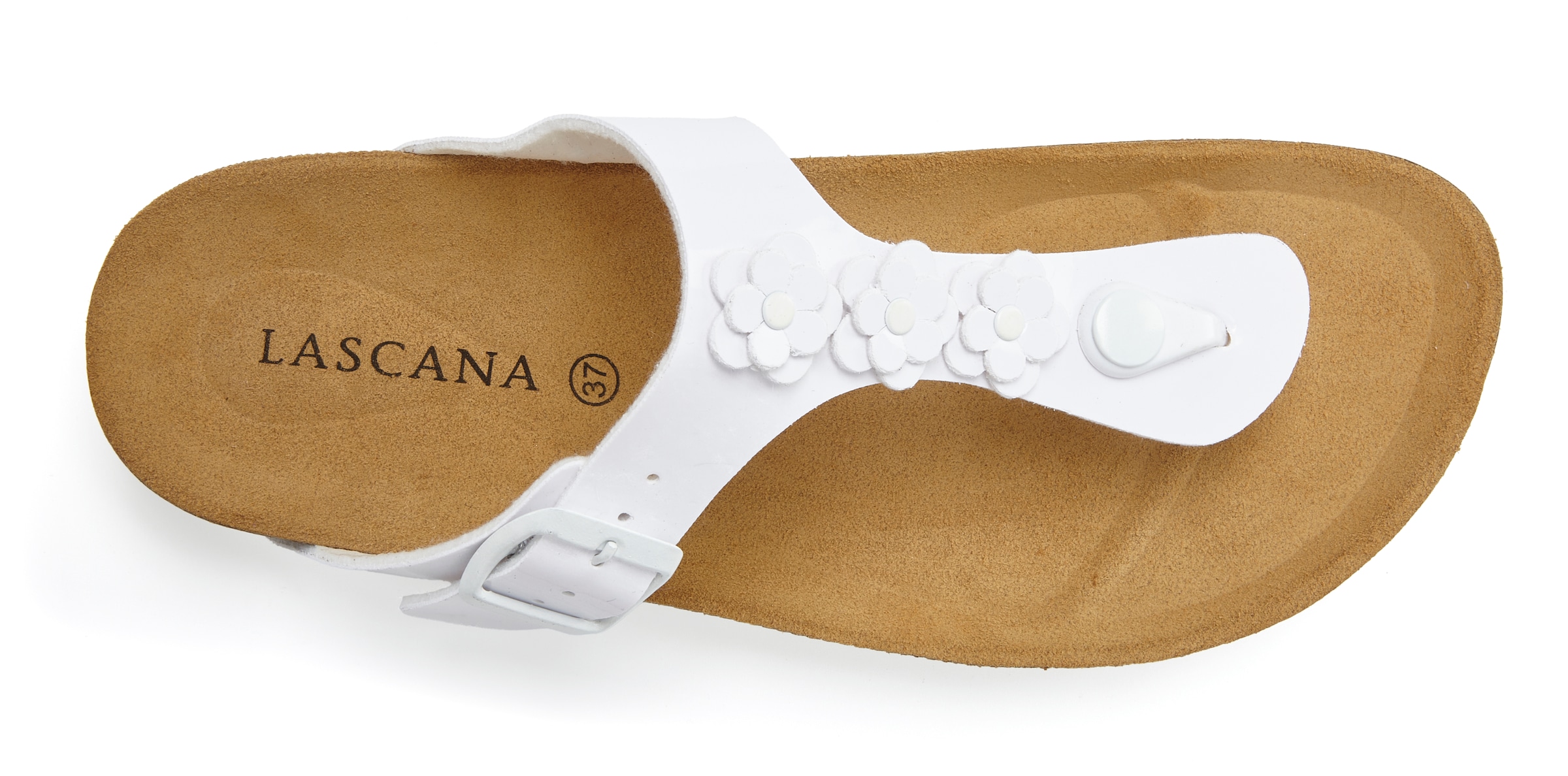 LASCANA Zehentrenner »Sandale, Pantolette, offener Schuh, Sommerschuh,«  mit komfortablem Korkfussbett