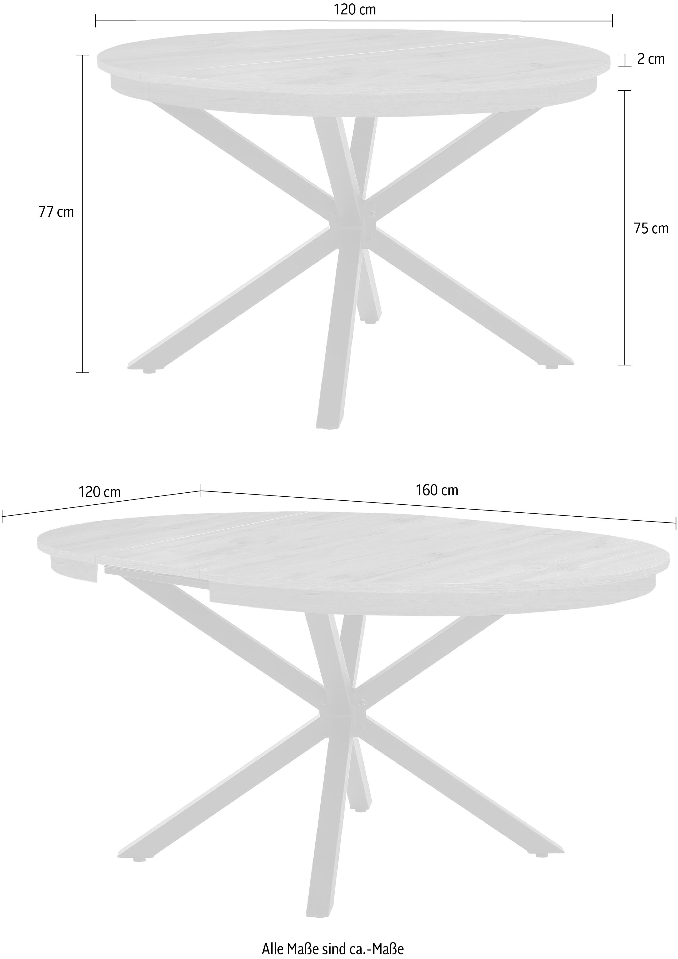 Jockenhöfer Gruppe Esstisch »Olbia« rund, ausziehbar (120-160cm), platzsparend, Metalluntergestell