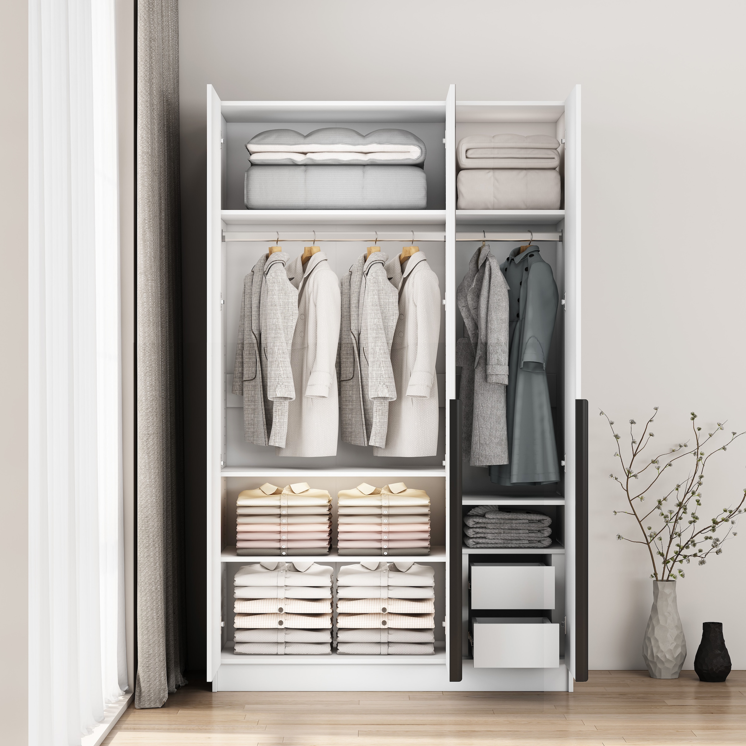 GOODproduct Kleiderschrank »Annor Schlafzimmerschrank Breite 122cm hochglanz Schrank Garderobe« Drehtürenschrank mit perfekter Innenausstattung - elegante Türgriffe