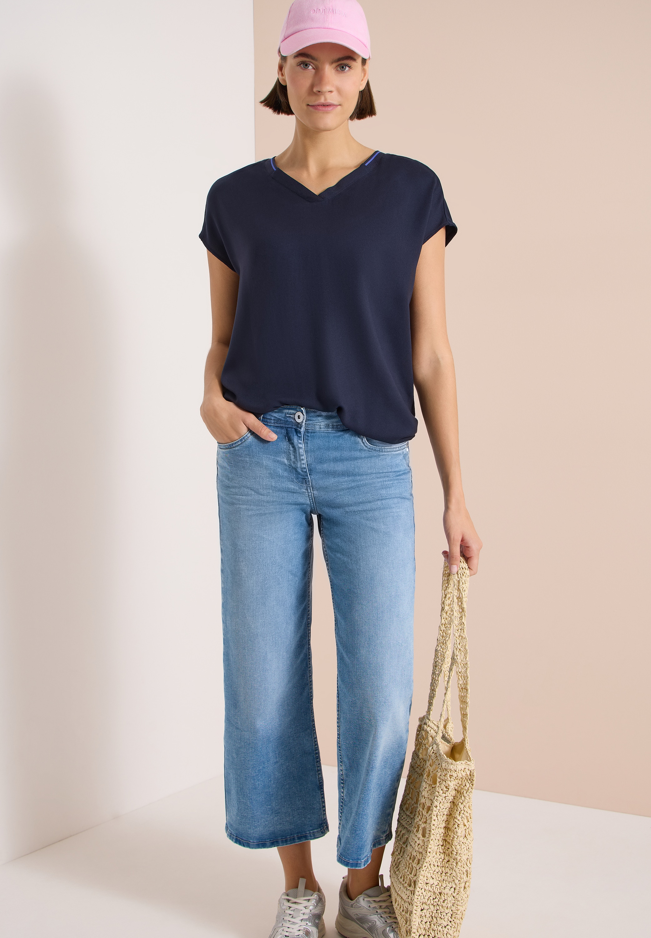 Cecil Blouse à manches courtes T-shirt d'été à manches courtes avec mélange de textures