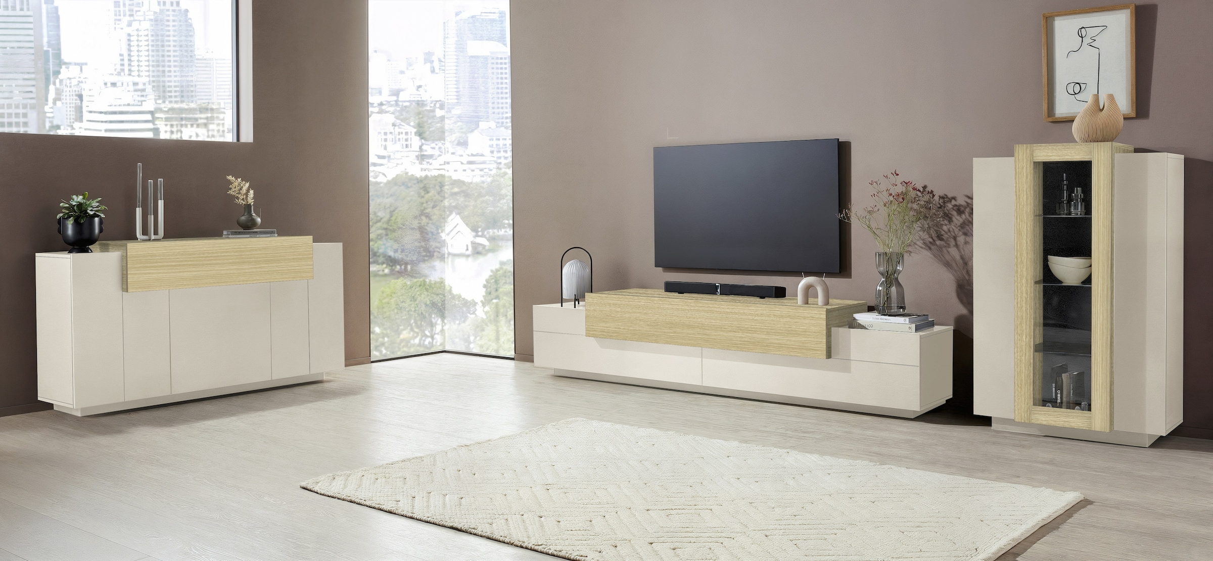 Home affaire Table basse »Coro,Lowboard,TV-Kommode,TV-Möbel,TV-Bank« mit 3 Klappen, (B/T/H) 240x45x51,6 cm