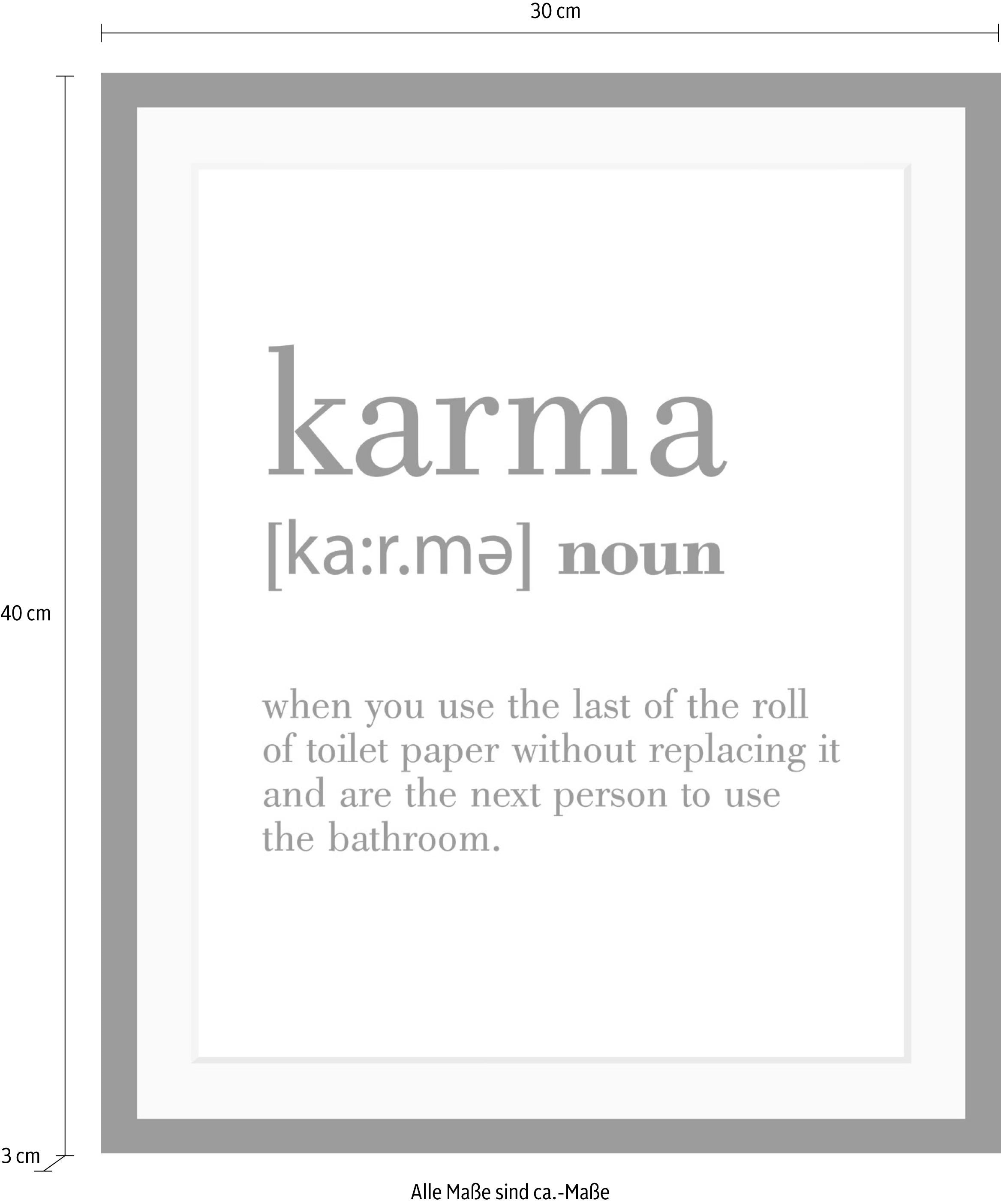queence Bild »Karma« Motivationsbilder | Schriftzug | Schwarz-Weiss HD Premium Poster-Druck inkl. Holzrahmen