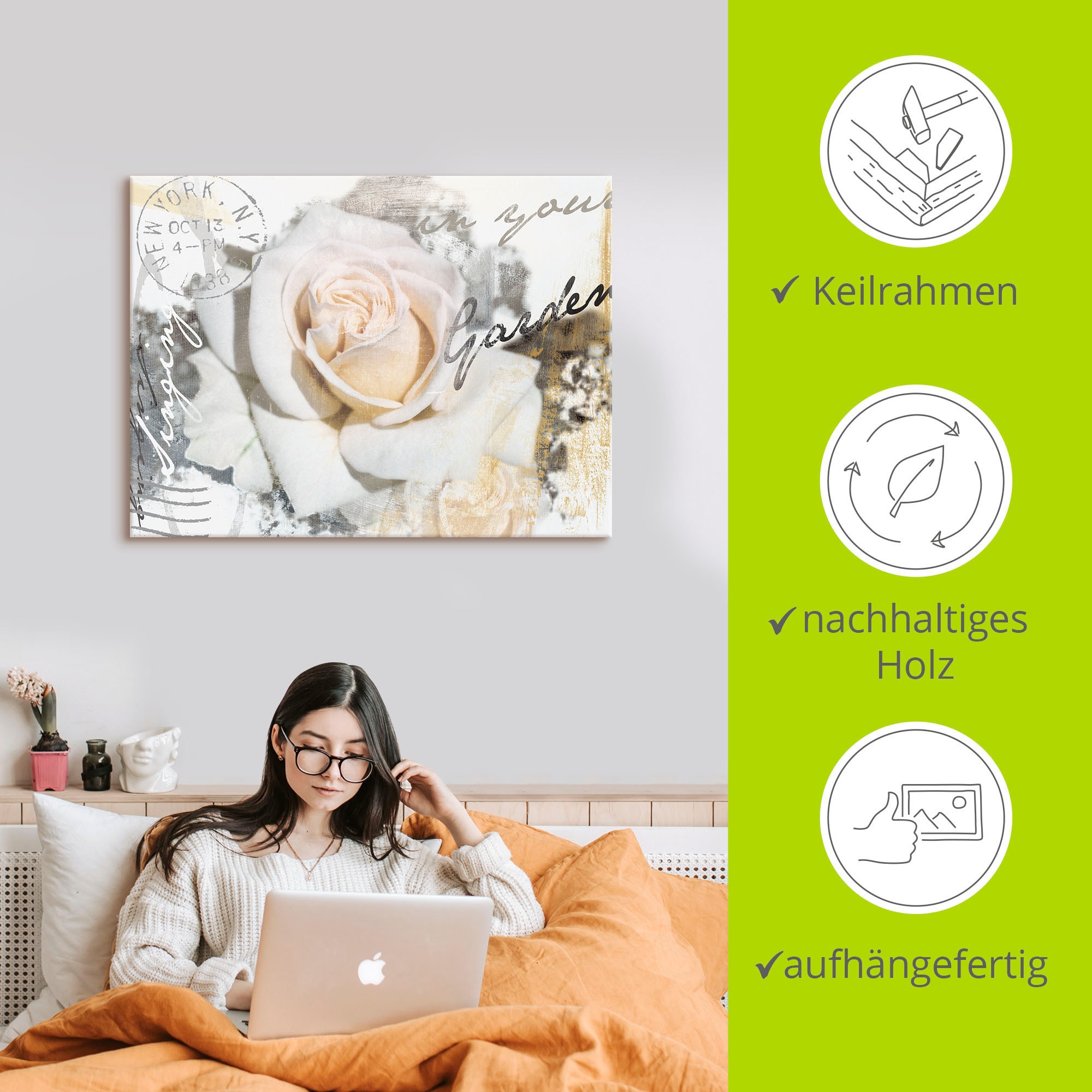 Artland Tableau sur toile »In Buchstaben - Rose« 1 cuis tlg. auf Holzrahmen gespannt