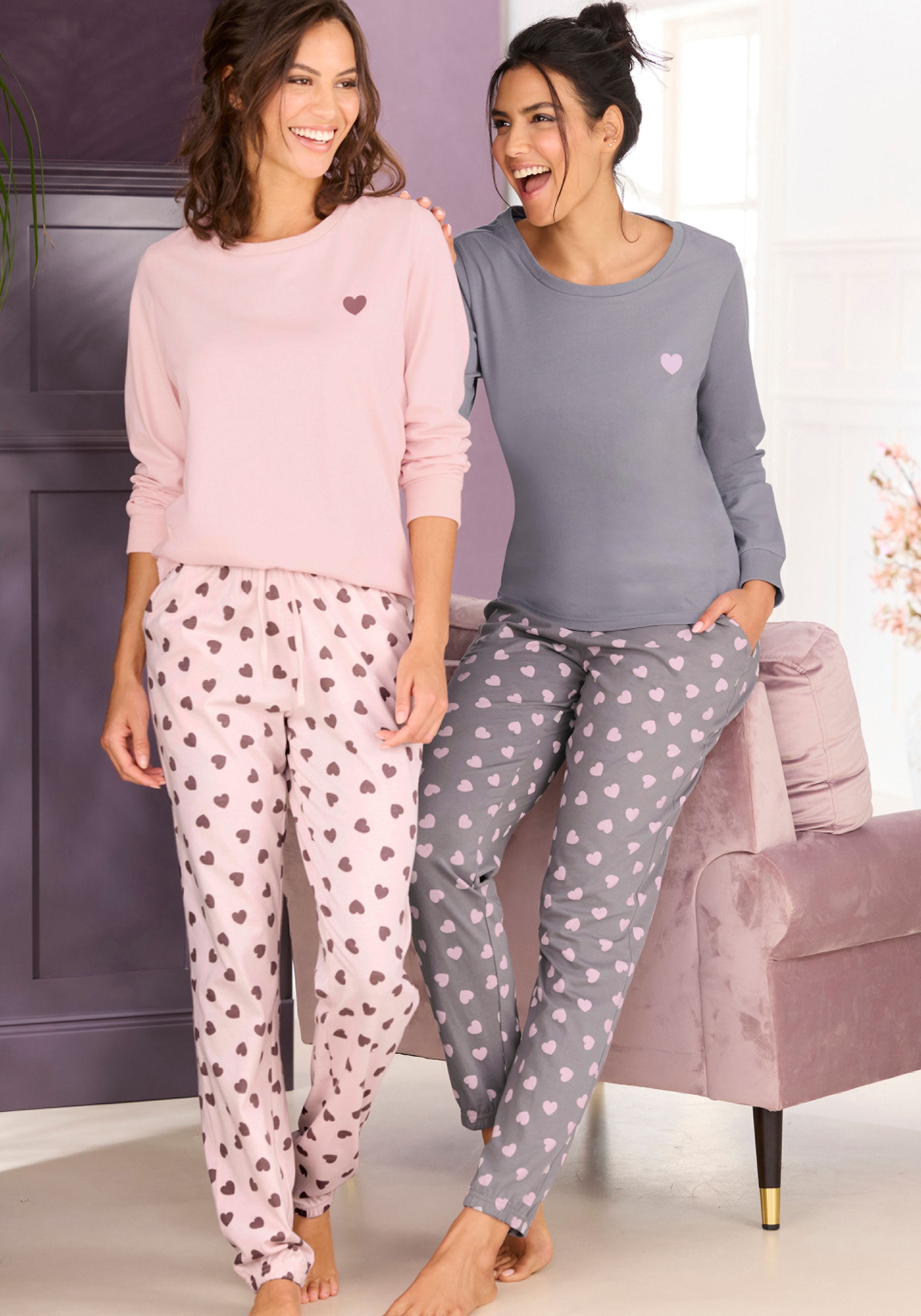 Vivance Dreams Pyjama Spar-Set, 2 Stück, 4 Stk. tlg., mit süssem Herzmuster