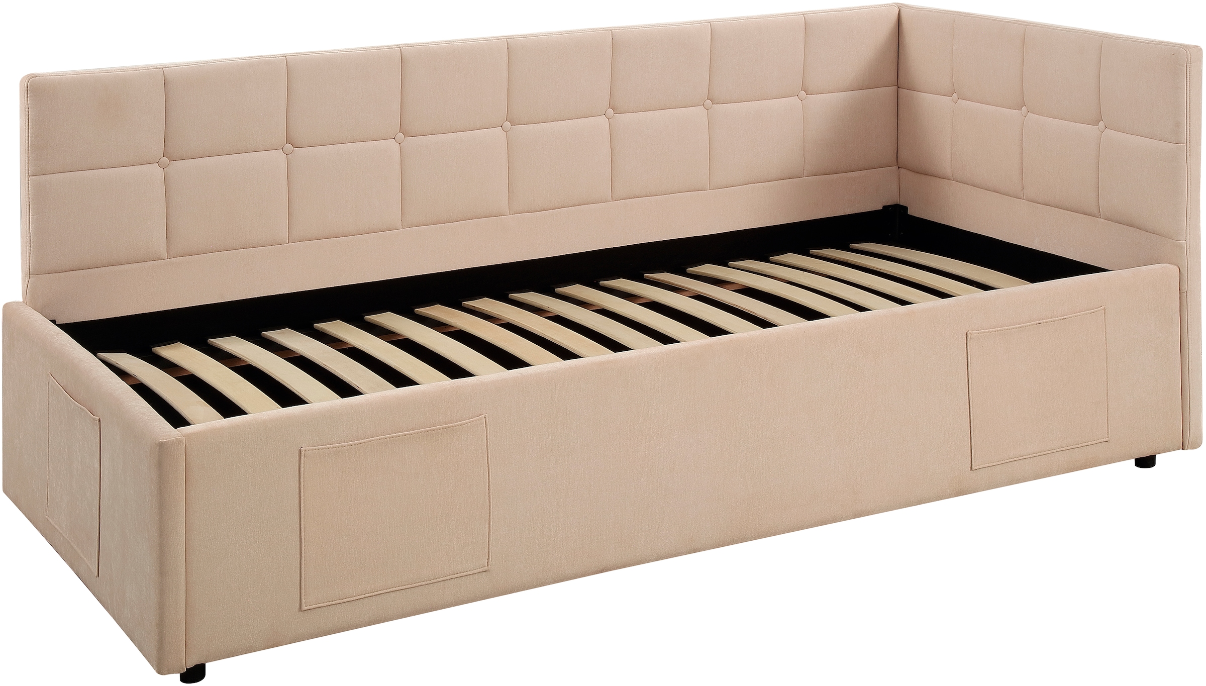 GOODproduct Lit de jour »MALIKA, Schlafsofa mit Stauraum und Lattenrost« Kopfteil links/rechts montierbar, mit 3 Fächern