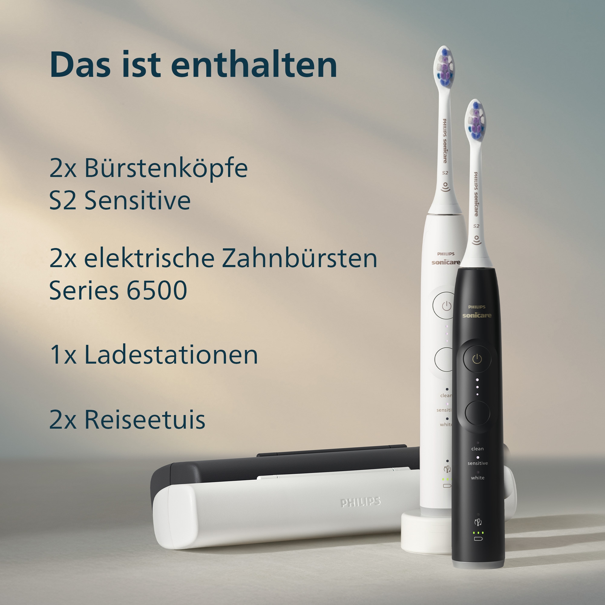 Philips Sonicare Brosse à dents électrique »Series 6500 HX7419/01« 2 cuis Aufsteckbürsten mit Andruckkontrolle, 3 Intensitätsstufen, inkl. Ladegerät, Reiseetui