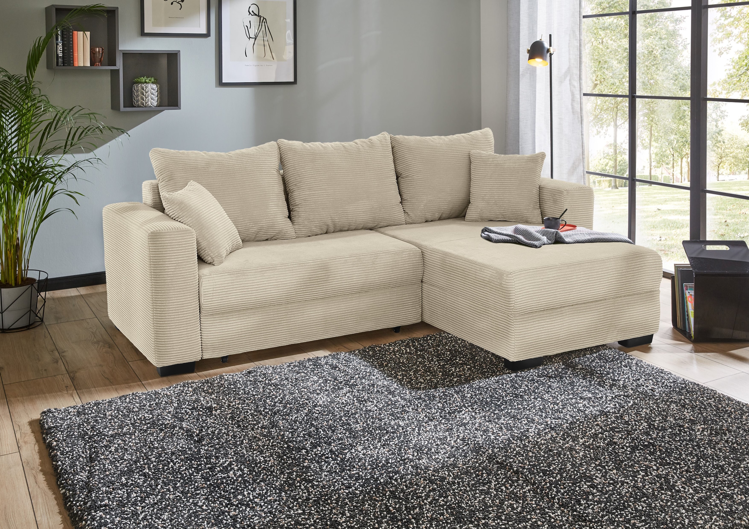 Jockenhöfer Gruppe Ecksofa »Ecksofa Elmau, Grösse Ottomane: L, B:235cm« mit Schlaffunktion, Bettkasten & 2 Zierkissen