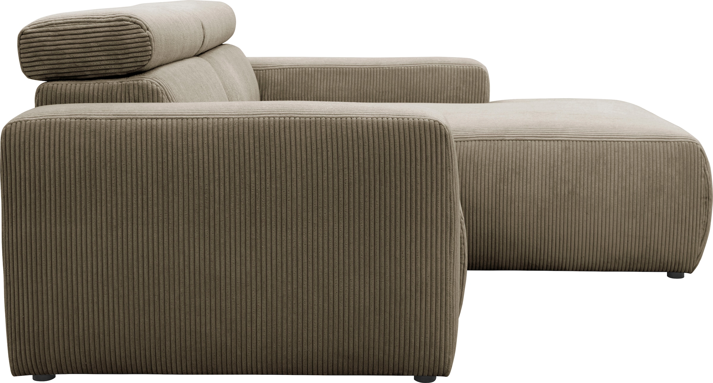 DOMO collection Ecksofa »Brandon, inkl. Kopfteilverstellung, B/T/H:  214/100/80 cm, L-Form« Cord, schlamm