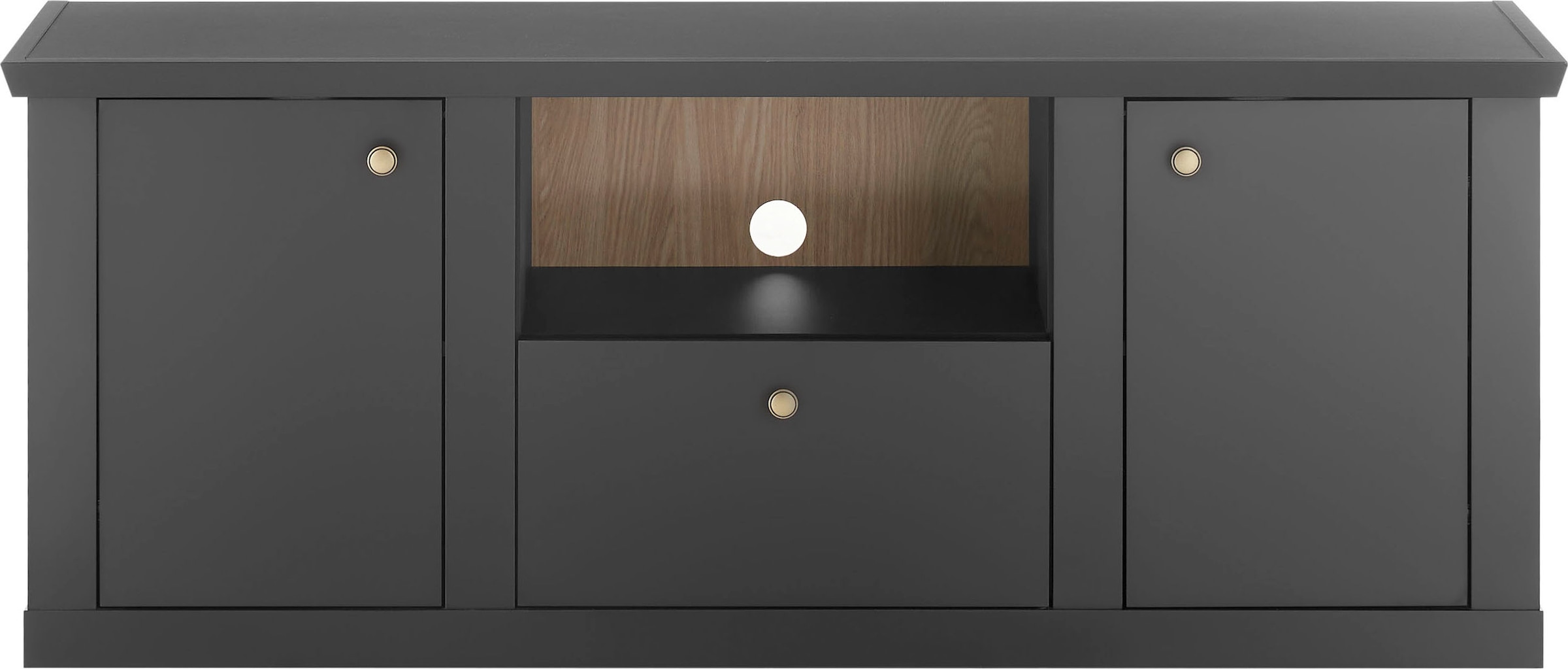 Home affaire Lowboard »Lincoln, moderner TV-Schrank, schwarze Kommode, TV-Unterschrank« edles Design, messingfarbene Knopfgriffe, in 2 Grössen verfügbar