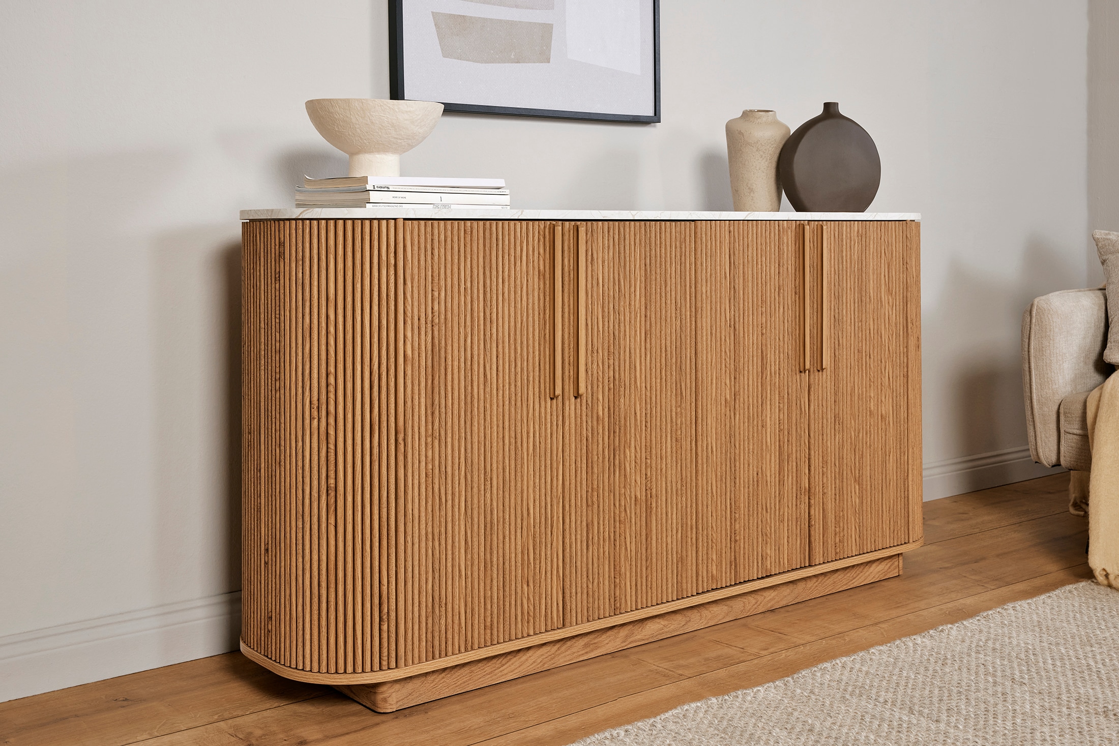 Jahnke Buffet »STRING SB 160« 1 cuis tlg. Buffet bas, 4 portes, aspect marbre, largeur 159,5 cm