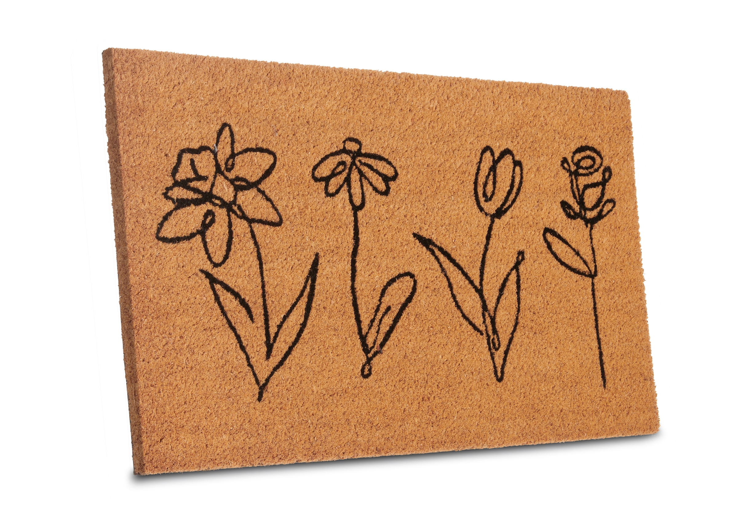 HANSE Home Tapis de sol »Kokos Line-Art Flowers, Türmatte« Rectangulaire 15 mm Höhe Schmutzfangmatte, Rutschfest, Outdoor, Innen, Aussen, Kokosmatte, Flur