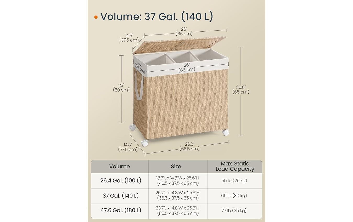 SONGMICS Panier à linge »mit 3 Fächern 140 l«